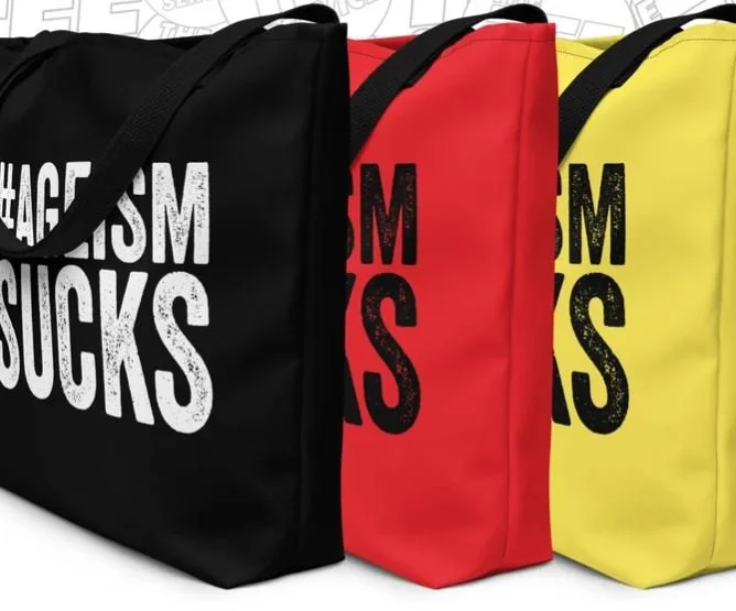 Large tote (speckled text), comes in six colors, $29