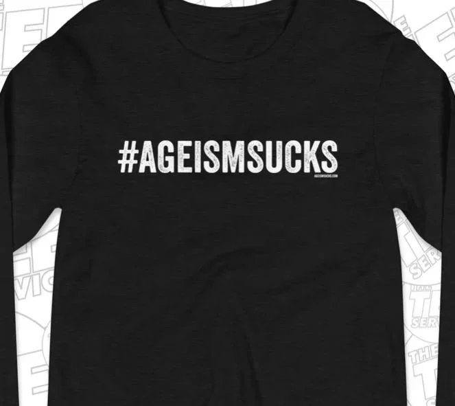 Long-sleeved tee (speckled text), comes in five colors, $25+