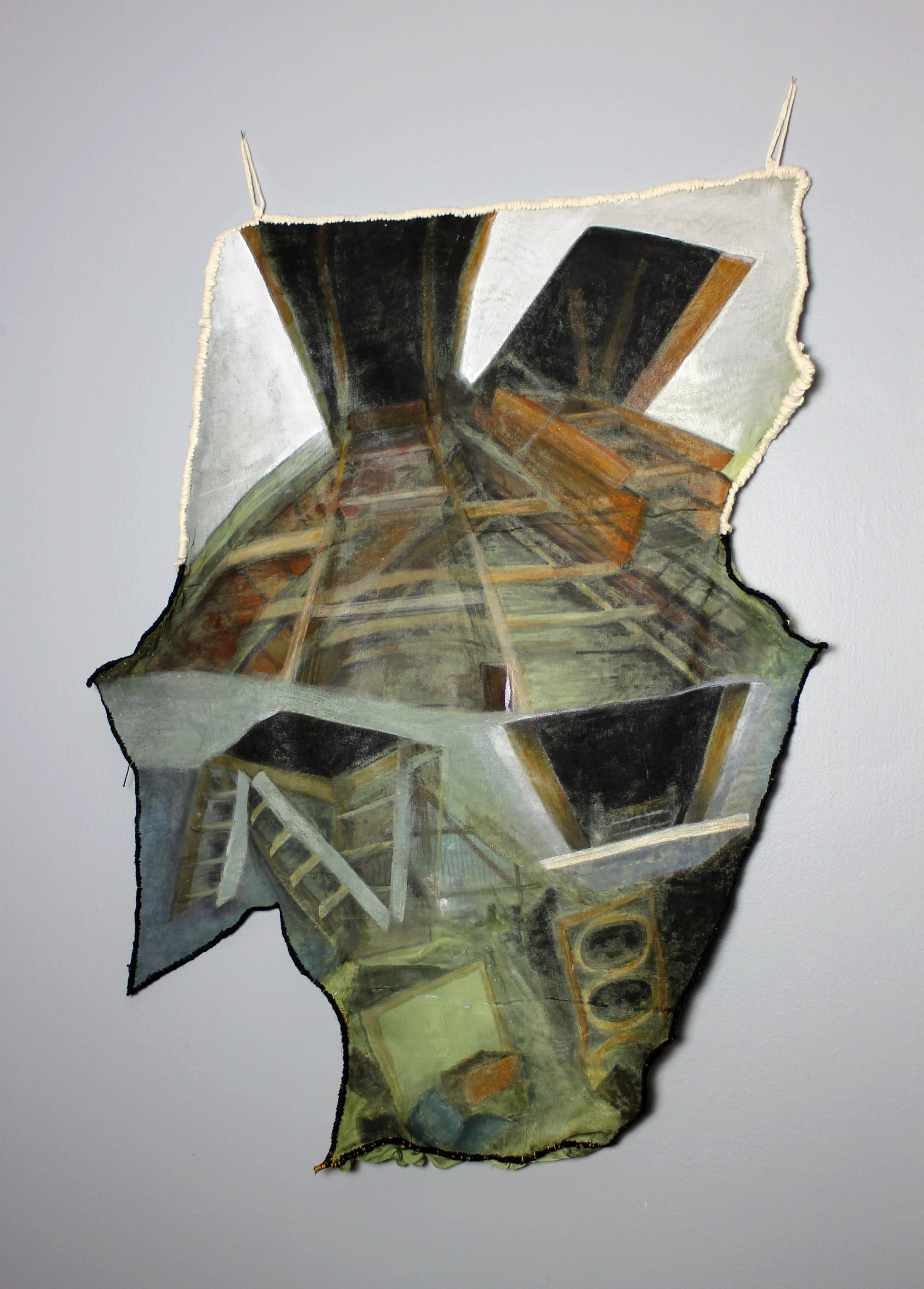 I Was Somewhere Else, 22"X27", acrylic and cotton embroidery on chiffon scarf