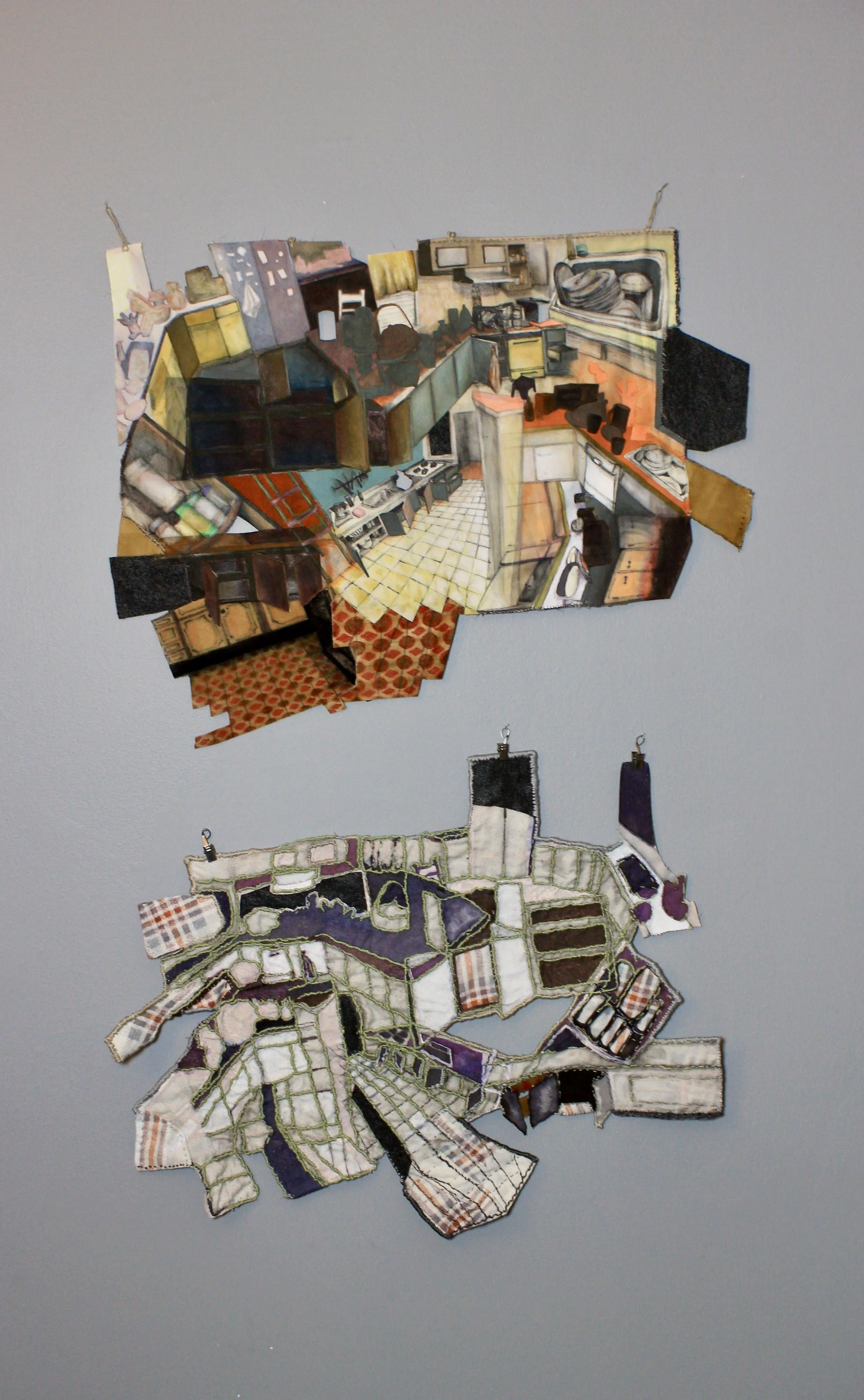 I Hid There Before I Got Brave, diptych, Mixed media, top - 26" X 19", bottom- 27" X 21"