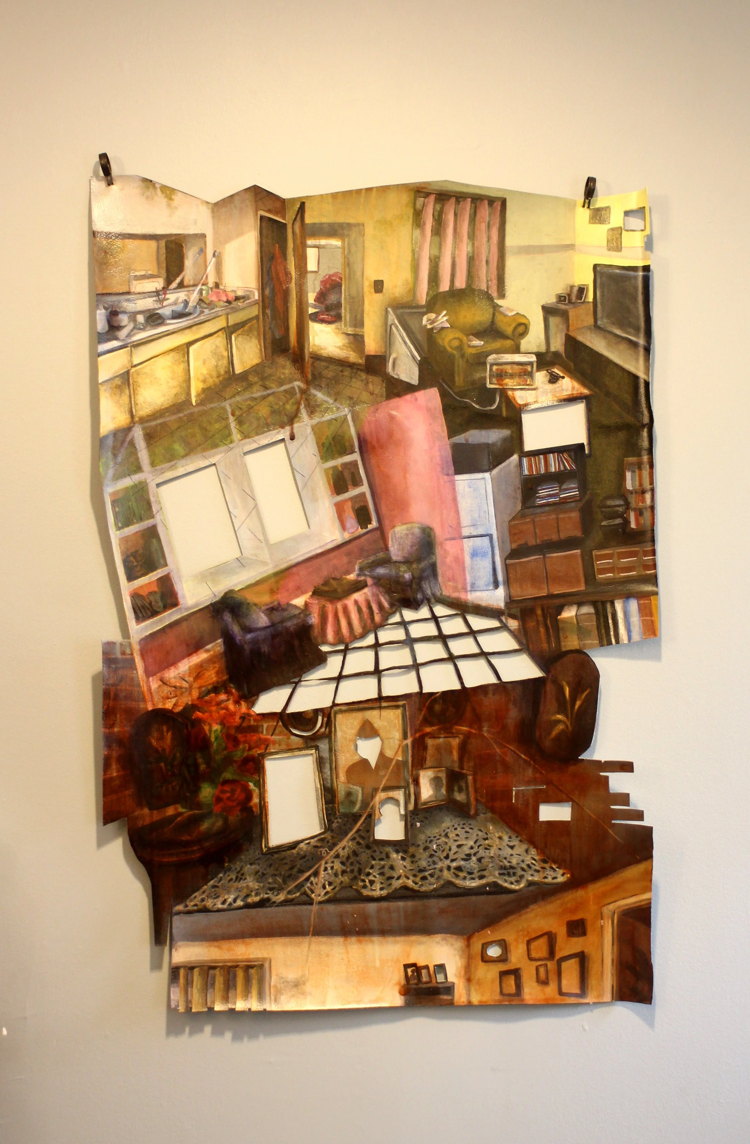 I Don't Want to be your Haunted House Anymore, dye, ink, and matte medium on vinyl upholstery fabric, 24"X37"