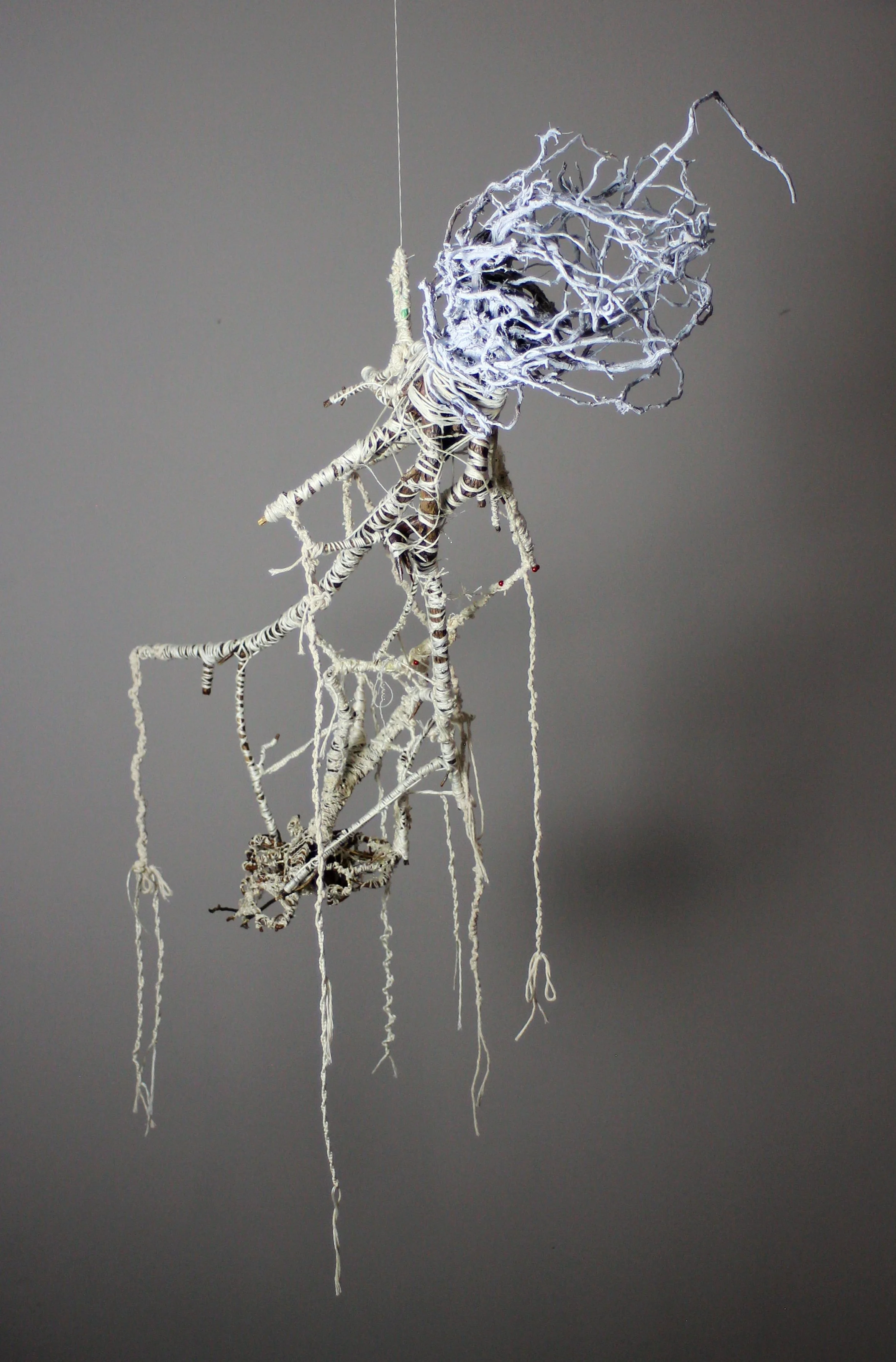 Amulius and Medea, dead trees, yarn, and paint, 16X28X10"