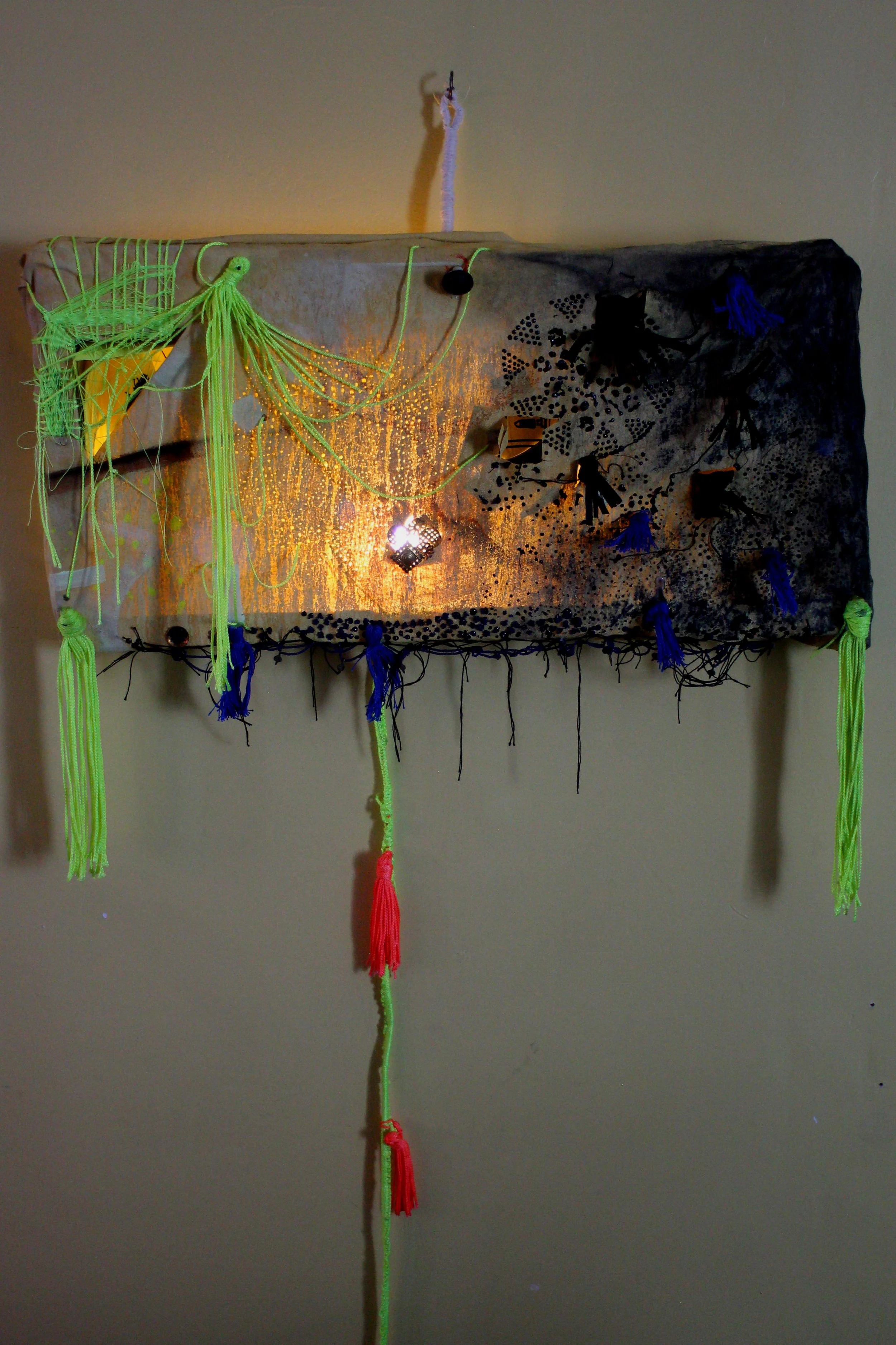 Untitled, mixed media, 28" X 15" X 5" (height with cord 50")