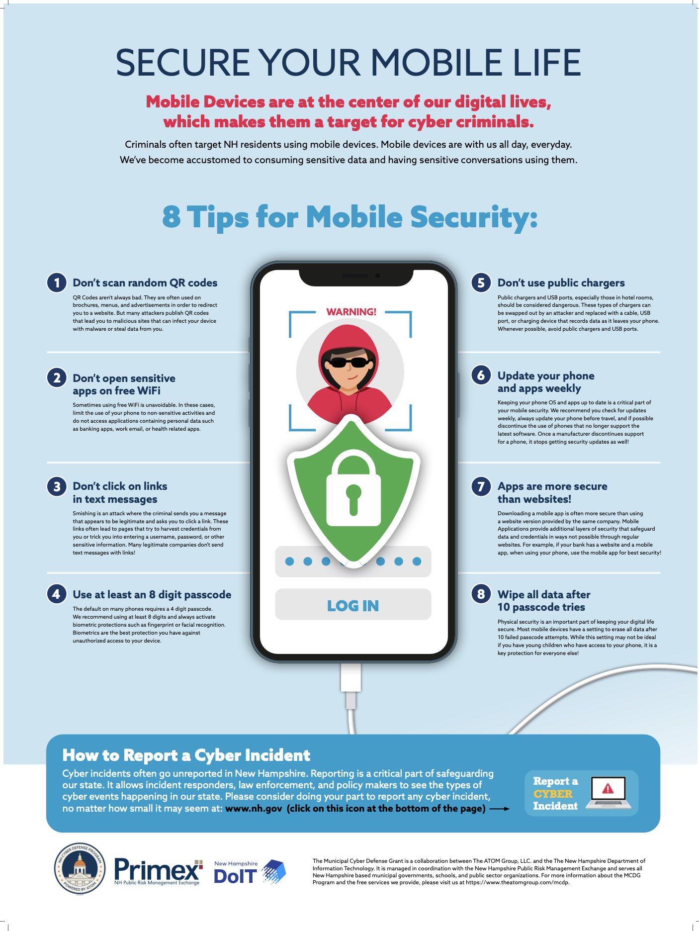 A poster describing how to secure mobile devices.