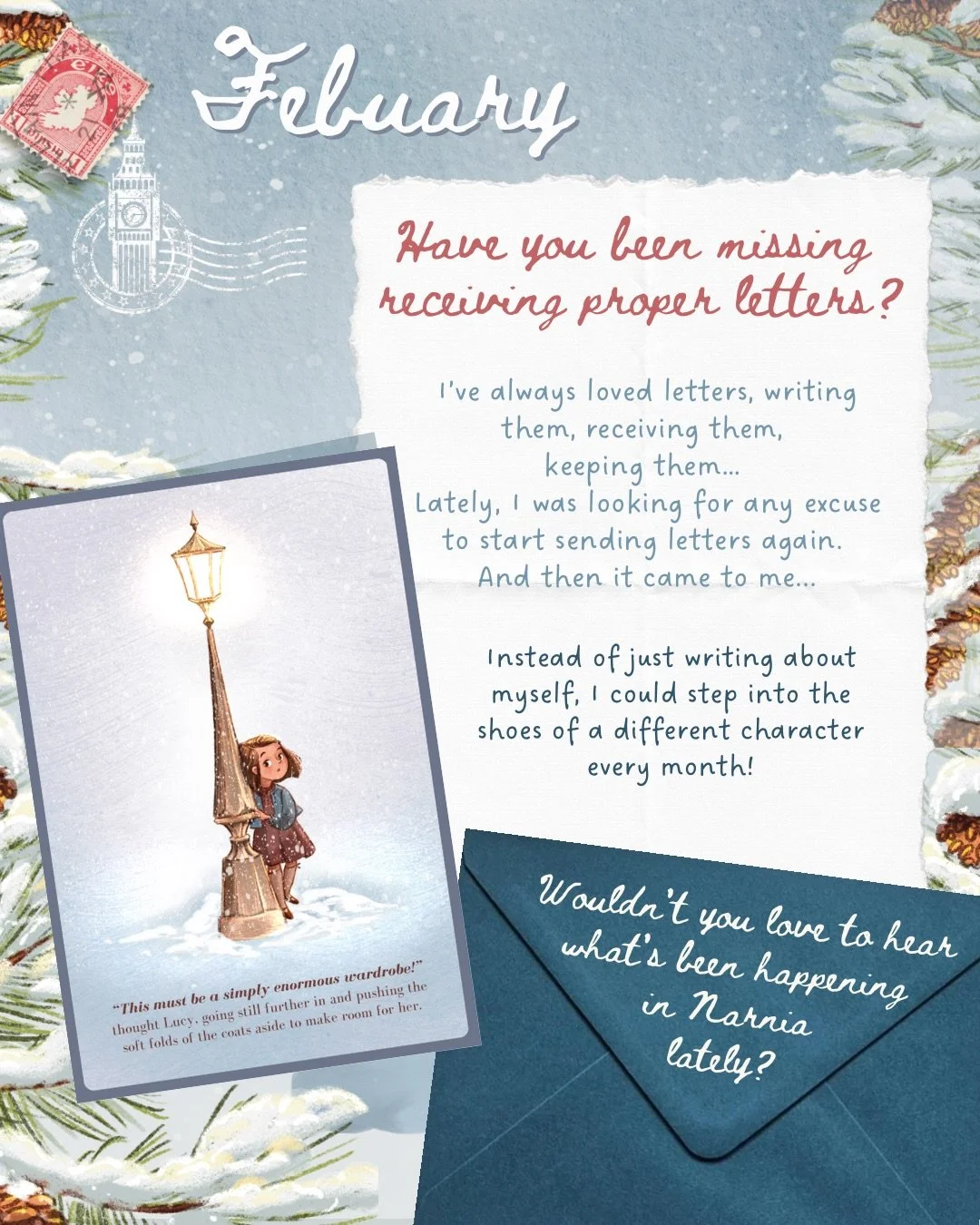 The letters are here!!!!!! I have been dreaming up this little side project for a while! And here it is!!!!

Each month, I step into the shoes of a book character and send you a letter from their world, with little surprises inside.

February&rsquo;s