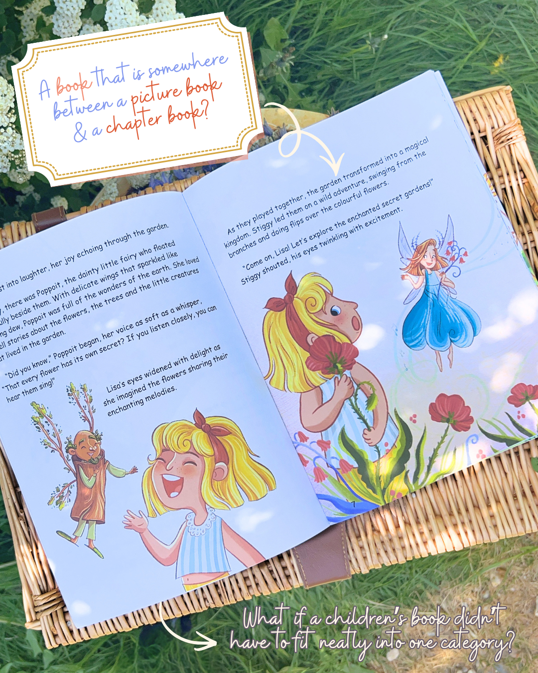 Close-up of a richly illustrated children’s book spread with warm yellow tones, whimsical fairy characters, and immersive storytelling elements.