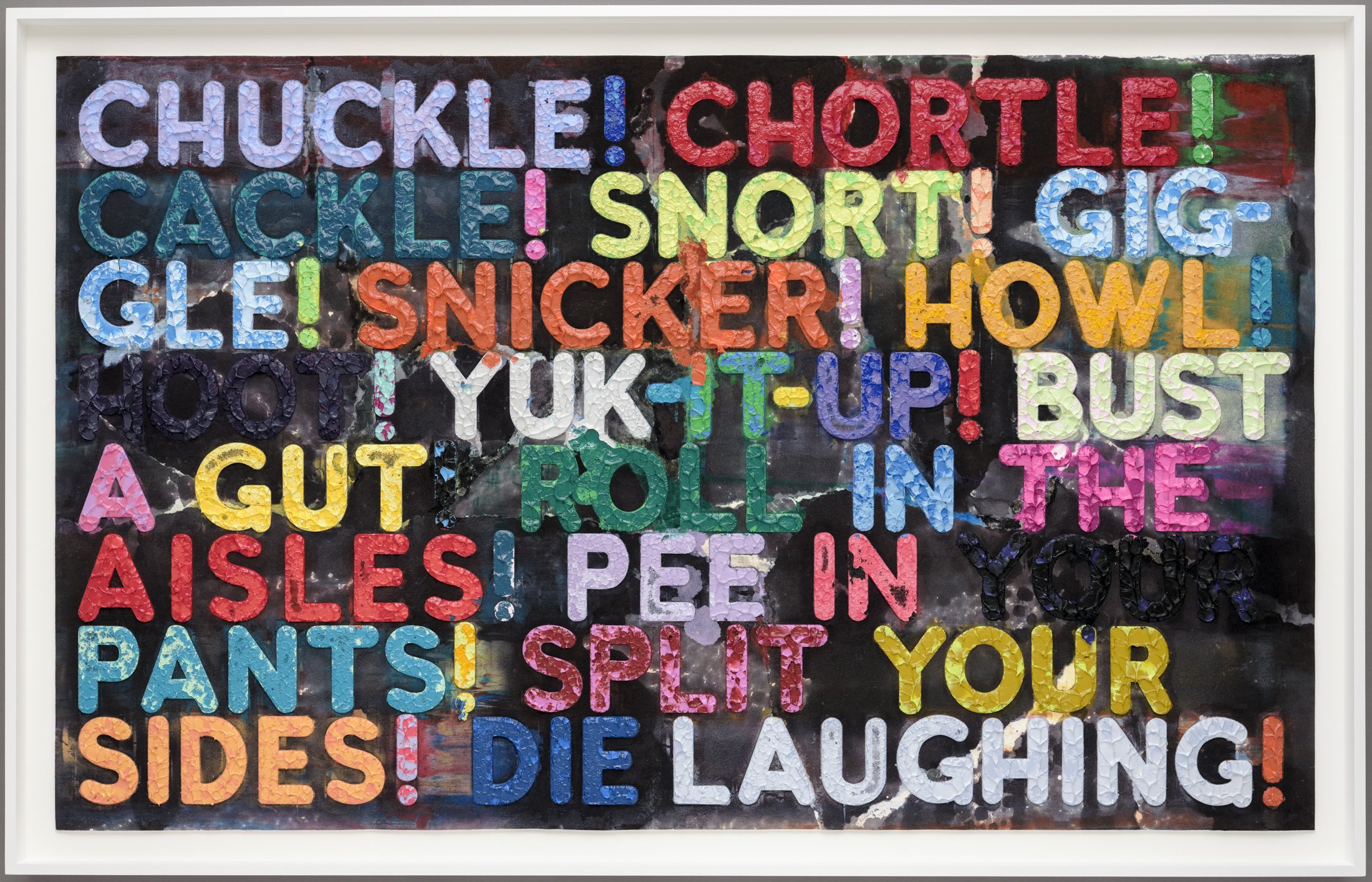 Mel Bochner, Chuckle, 2019. Monoprint with engraving and embossment. 39 x 63 in. For Jordan Schnitzer Family Foundation.