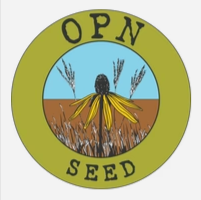 Ohio Prairie Nursery logo or OPN Seed with prairie grasses and yellow flower in center