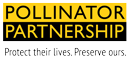 Pollinator Partnership logo in yellow and black with the words Protect their lives. Preserve ours.