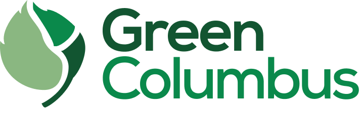 The words Green Columbus with a green leaf logo