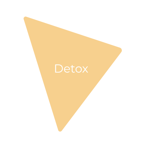 A beige triangle with rounded corners on a black background, with the word "Detox" in white text in the center.