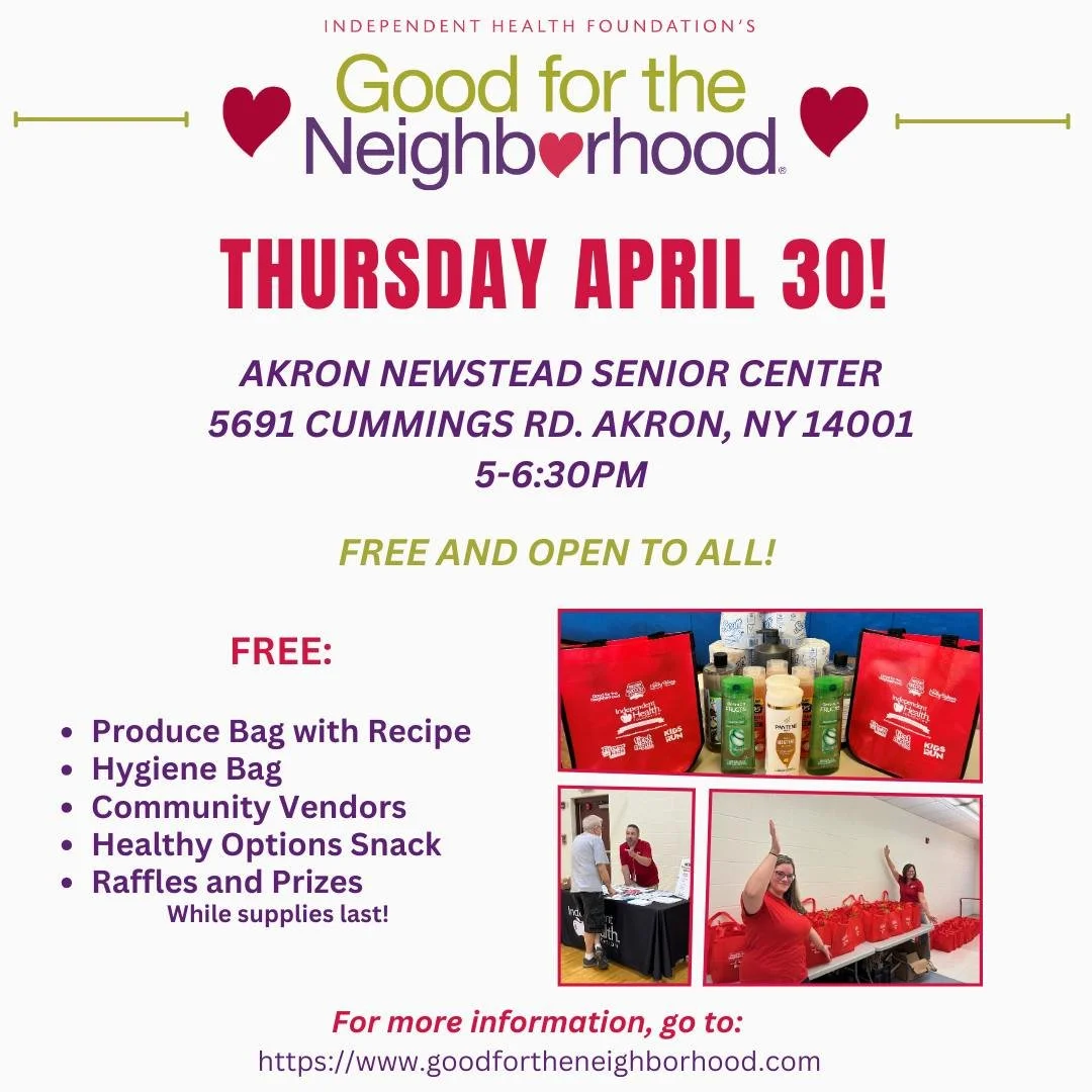 📅Thursday April 30th! Good for the Neighborhood! 
 📍Akron Newstead Senior Center &ndash; 5691 Cummings Rd. Akron, NY 14001
 ⏰5-6:30pm 
 ✨Free and open to all!