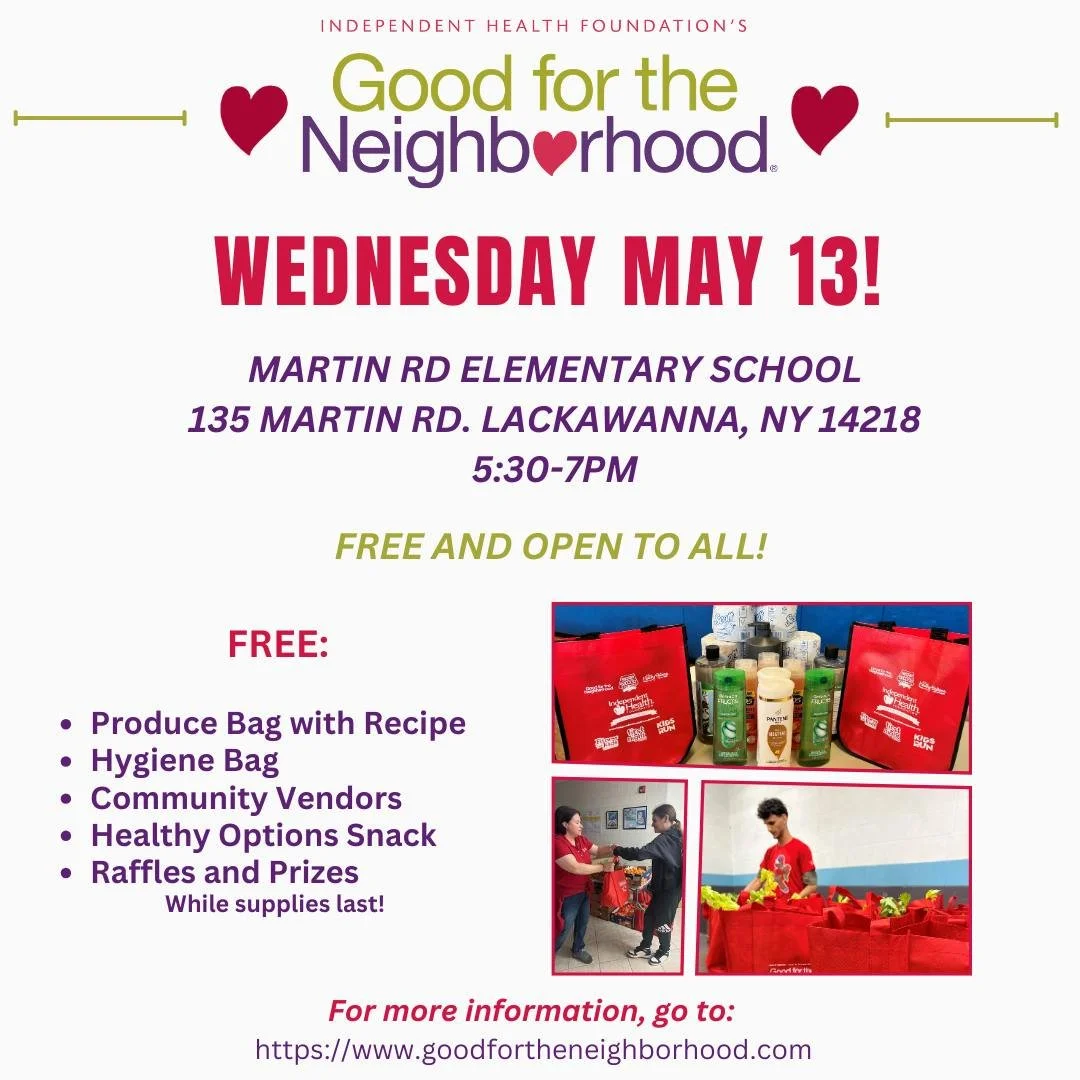 📣Reminder 

 📅Wednesday May 13th! Good for the Neighborhood! 
 📍Martin Rd. Elementary School &ndash; 135 Martin Rd. Lackawanna, NY 14218
⏰ 5:30-7pm
 ✨Free and open to all!