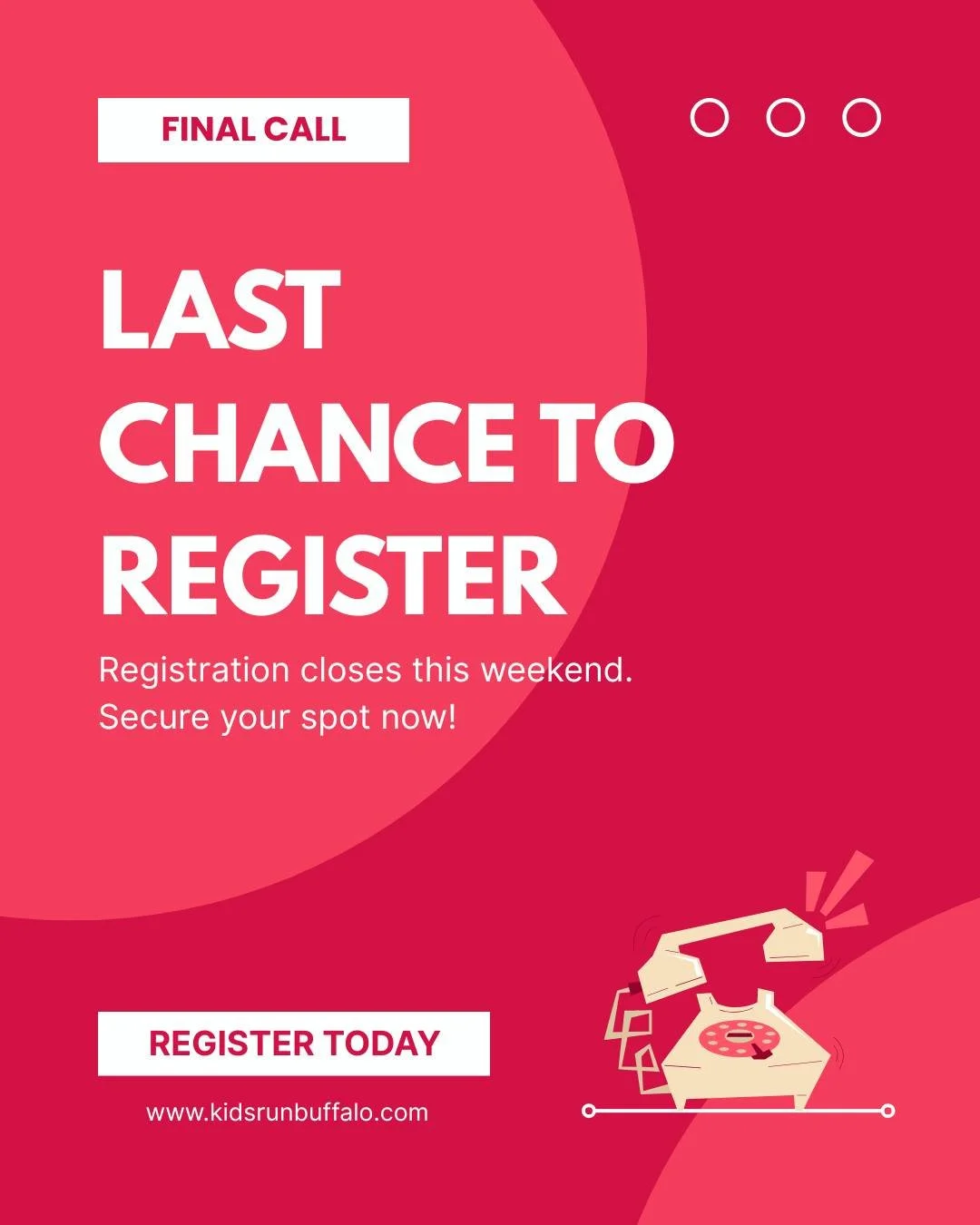 Buffalo! Kids Run registration closes this weekend - sign up now to claim your spot for June 6. Don&rsquo;t miss the call!📞👟

Already signed up? Let us know if you have any questions!