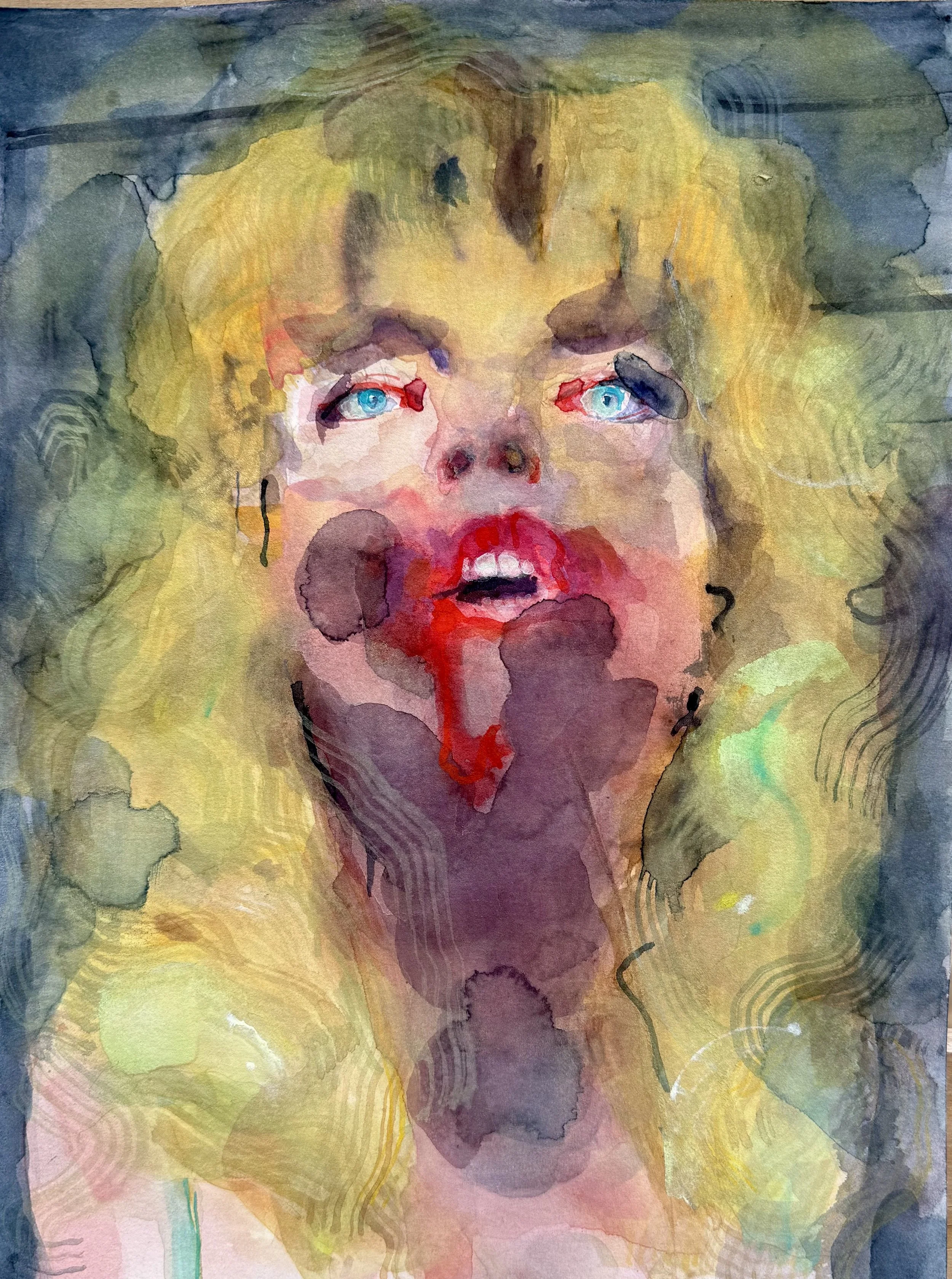 Laura P. (r.i.p. D. Lynch), 9" x 12", watercolor, pencil, 2025