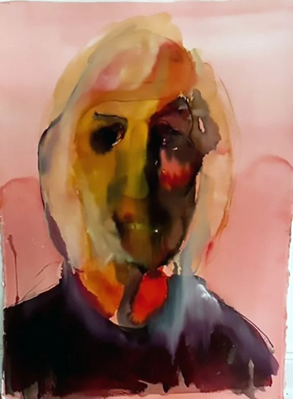 Slipping, 22" x 36", watercolor, 2024