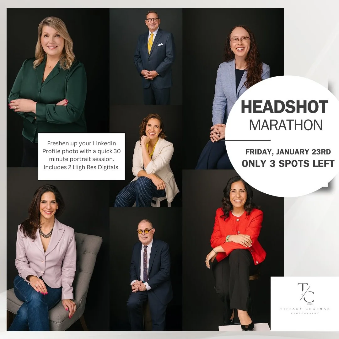 ✨ HEADSHOT MARATHON ✨

Kick off 2026 with a quick, elevated refresh for your professional image.

📸 Friday, January 23rd
⏱ 30-minute session
✔️ 2 high-resolution digital images
✔️ 2&ndash;3 outfit looks
✔️ Same-day reveal

🔥 ONLY 3 SPOTS LEFT 🔥

P