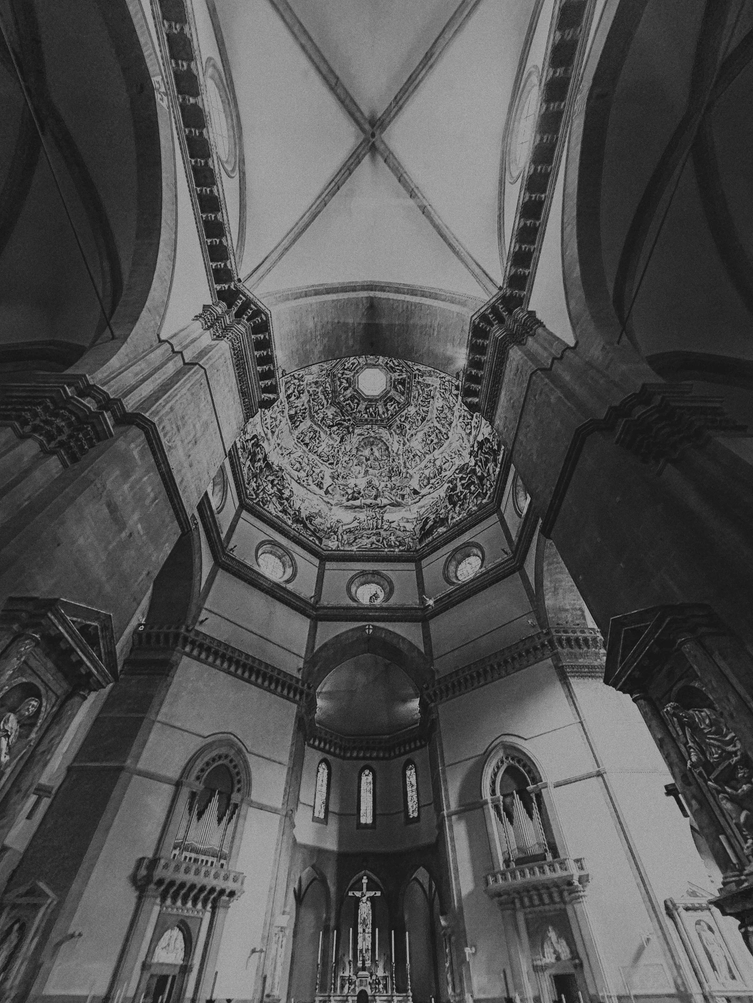 Interior of Santa Maria del Fiore — Florence, Italy.
Inside Florence Cathedral, the eye is drawn upward into the vast painted dome, where architecture, faith, shadow, and Renaissance imagination meet overhead.