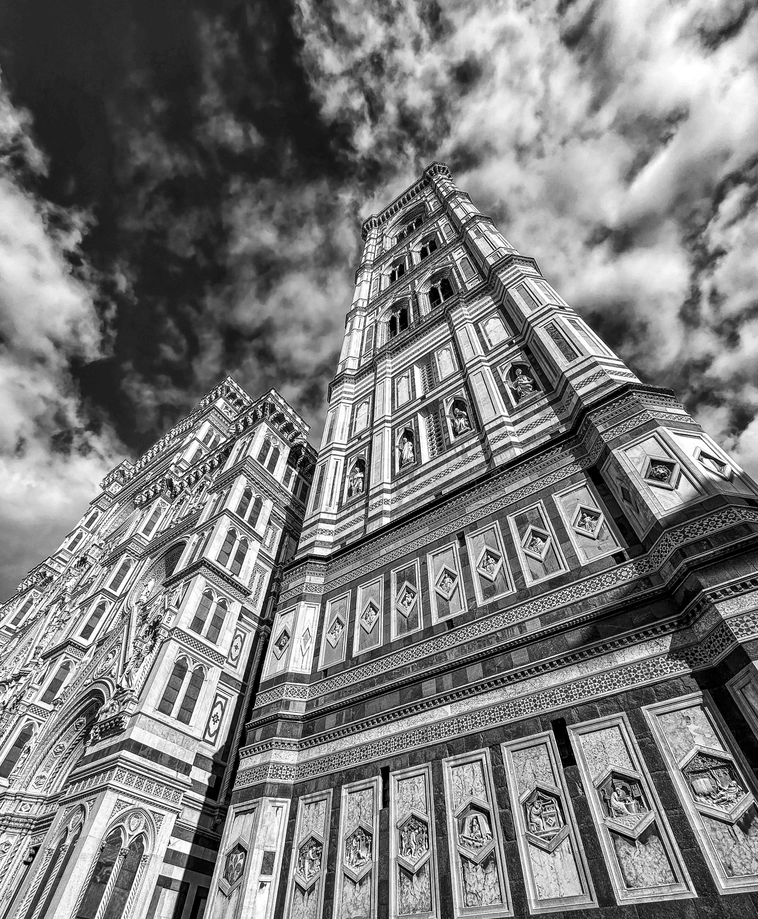 Giotto’s Bell Tower — Florence, Italy.
Giotto’s Bell Tower climbs beside Florence Cathedral, its marble facade becoming a study in pattern, scale, and Gothic detail.
