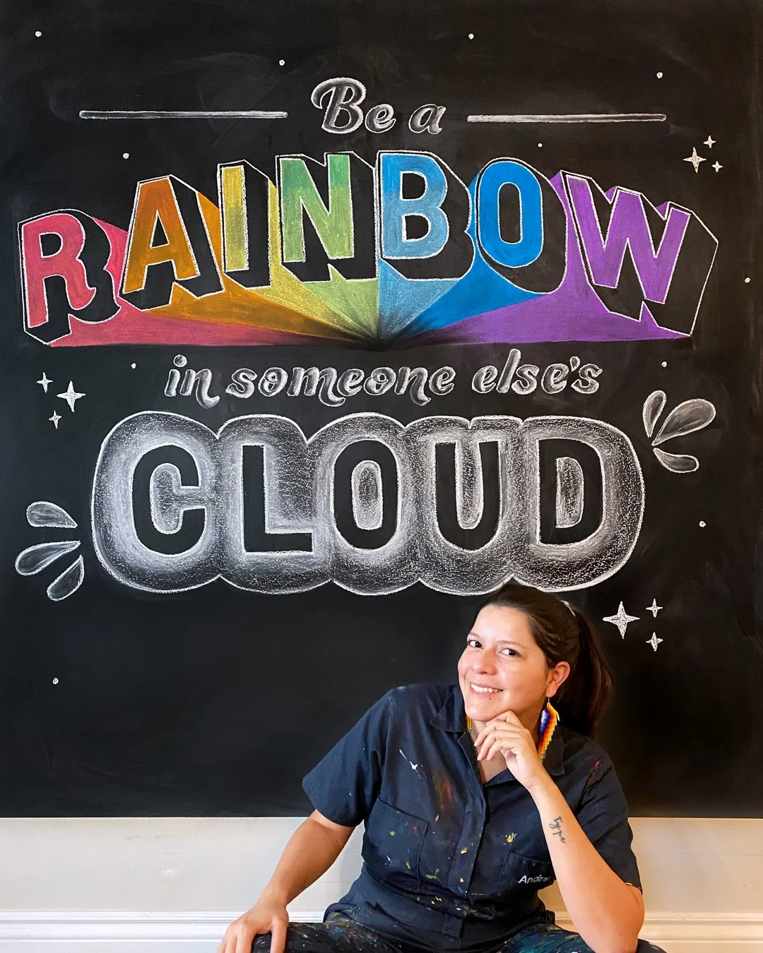 Chalkboard lettering, hand drawn, and in colour