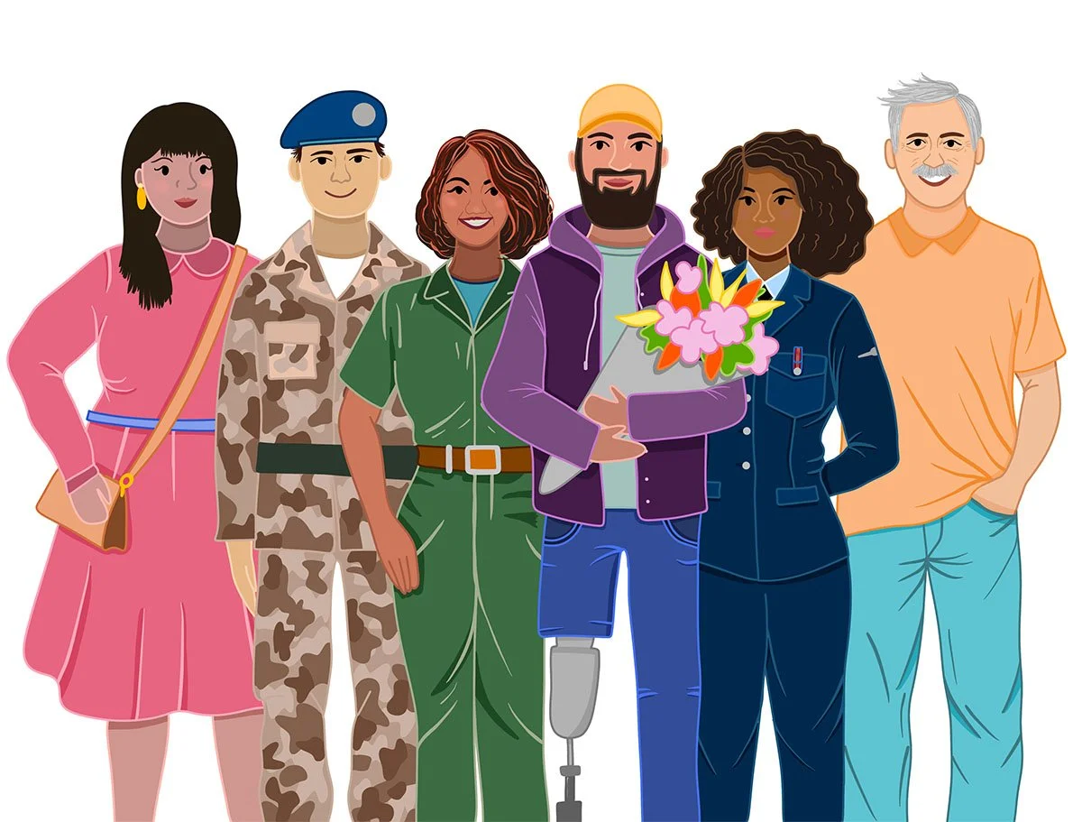Illustration of 6 people from the Canadian Armed forces