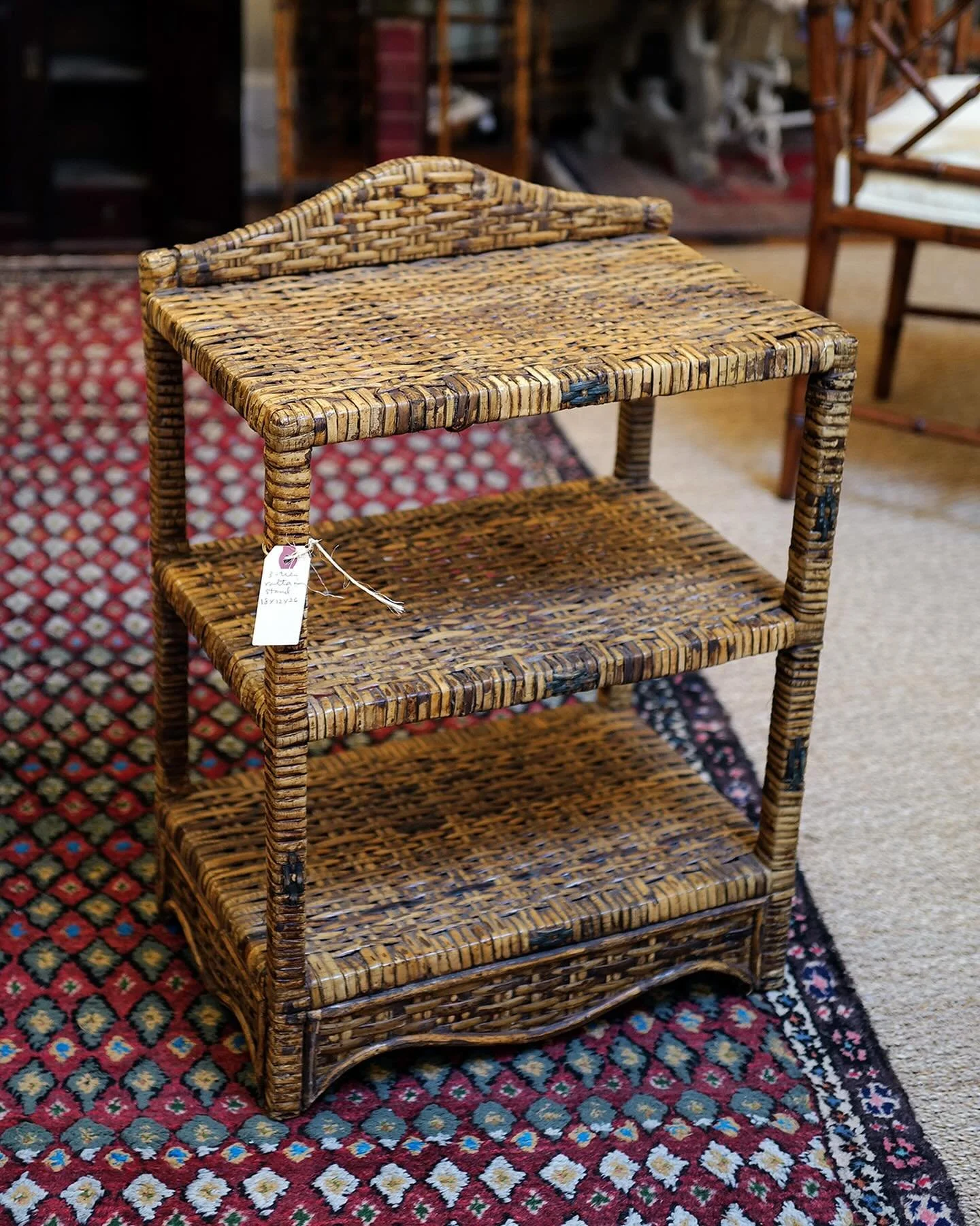.
Store toiletries and other powder room necessities or perhaps that stack of books on your ‘to read’ list on this 3-tier rattan stand.
$155
18” x 12” x 26”
please call 804-355-7454 for more information
.
**We can neith
