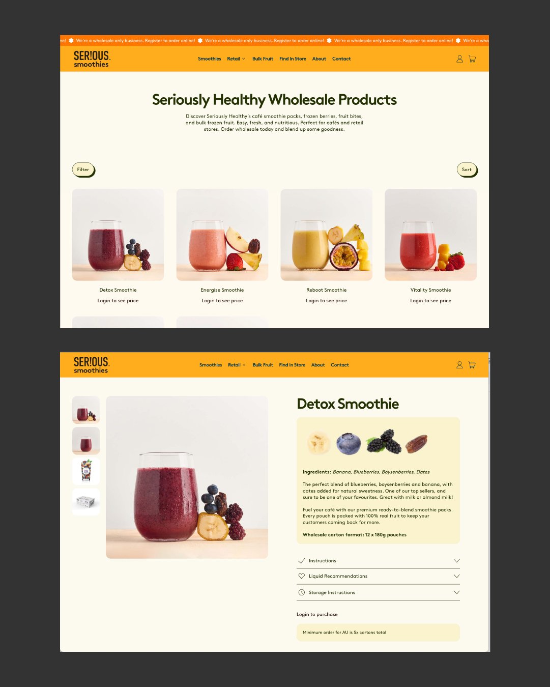 Product pages for wholesale shopping