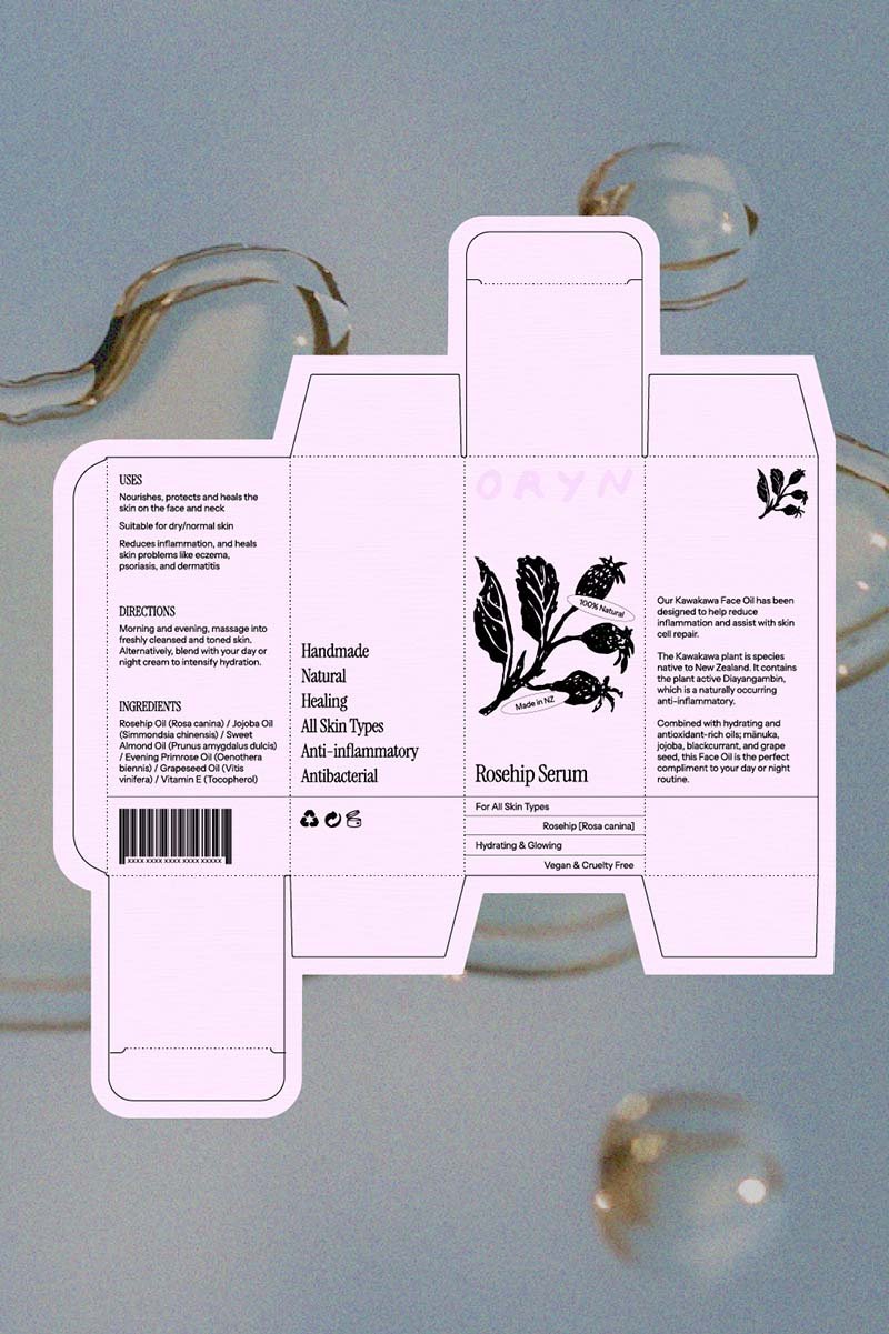 Rosehip serum packaging dieline design