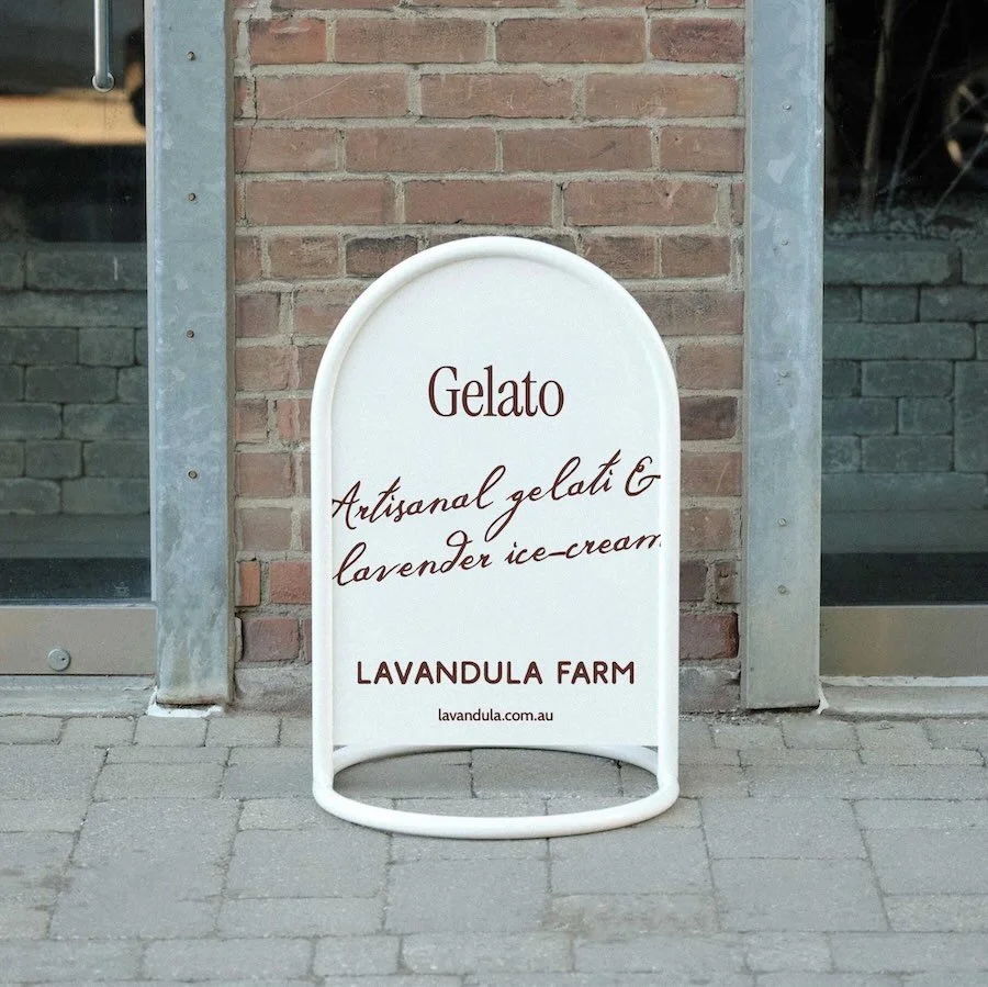 A Frame sign mockup for Lavandula Farm gelato