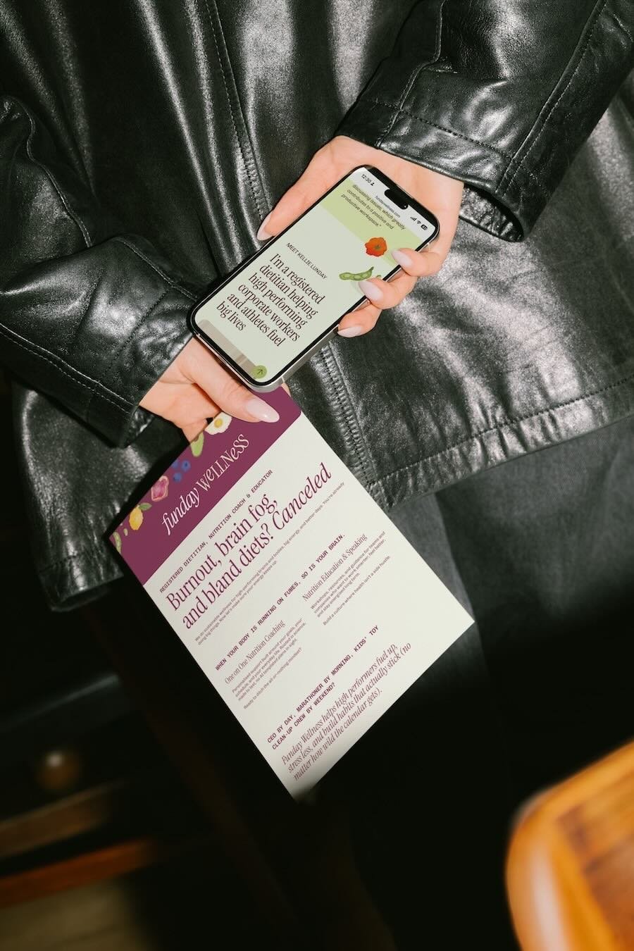 Funday Wellness flyer and mobile site as shown on iPhone