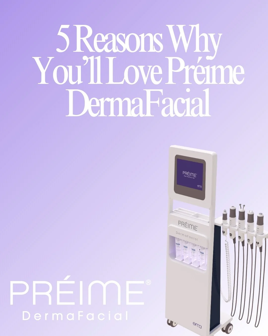 The Pr&eacute;ime DermaFacial by Sinclair is a non-invasive, multi-technology treatment platform designed for deep cleansing, skin tightening, and rejuvenation. It combines hydradermabrasion, CO₂ microdermabrasion, oxygenation, microcurrent, and ultr