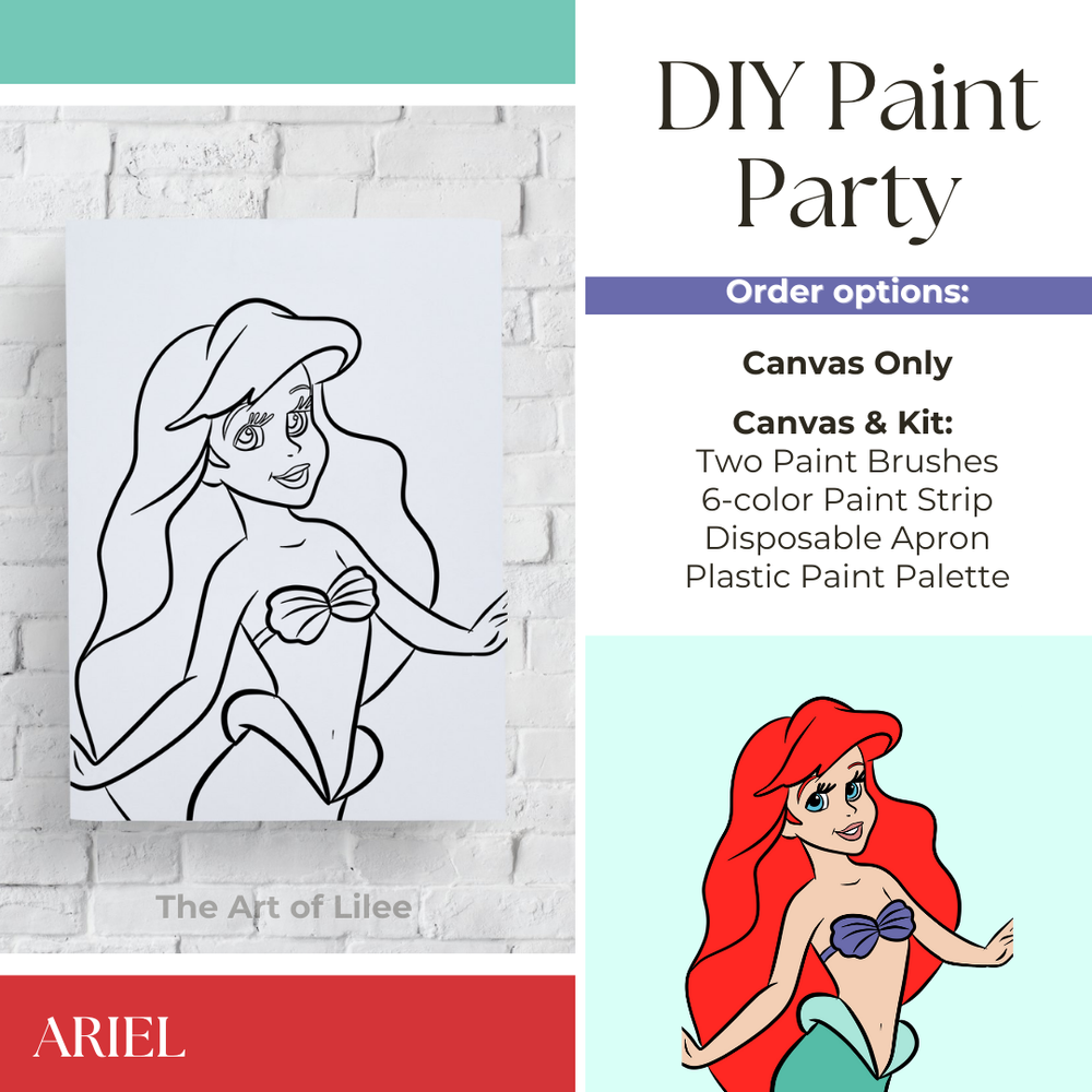 Kids Predrawn Canvas Art, Outlined Sketch, DIY Paint Party Kit