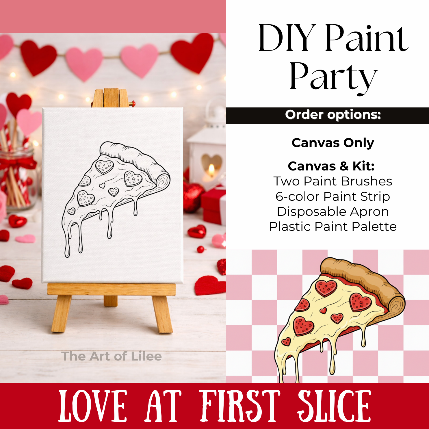 Love at First Slice | Pre-drawn Valentine's Day Canvas- DIY Paint Party
