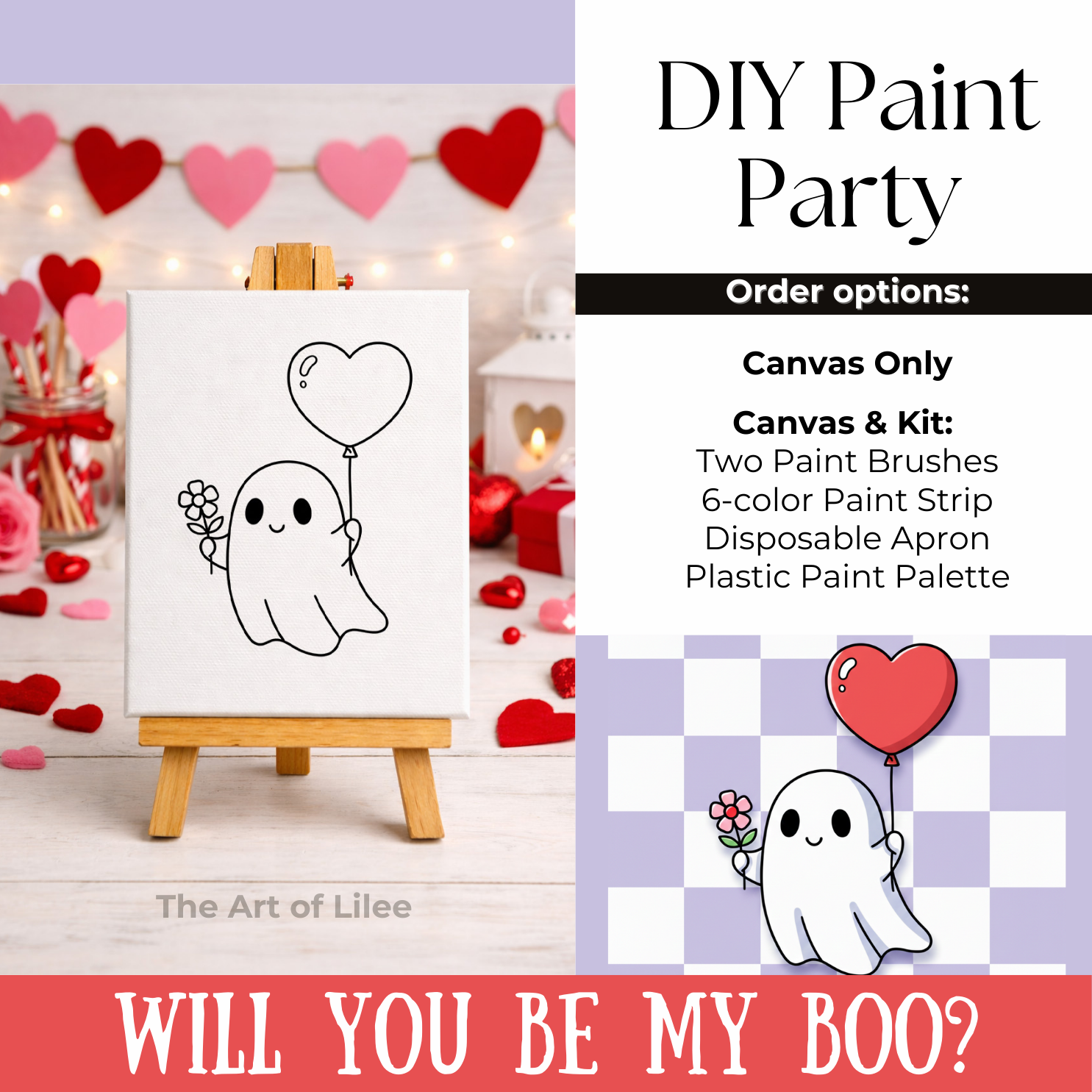 Will You Be My Boo? | Pre-drawn Valentine's Day Canvas- DIY Paint Party