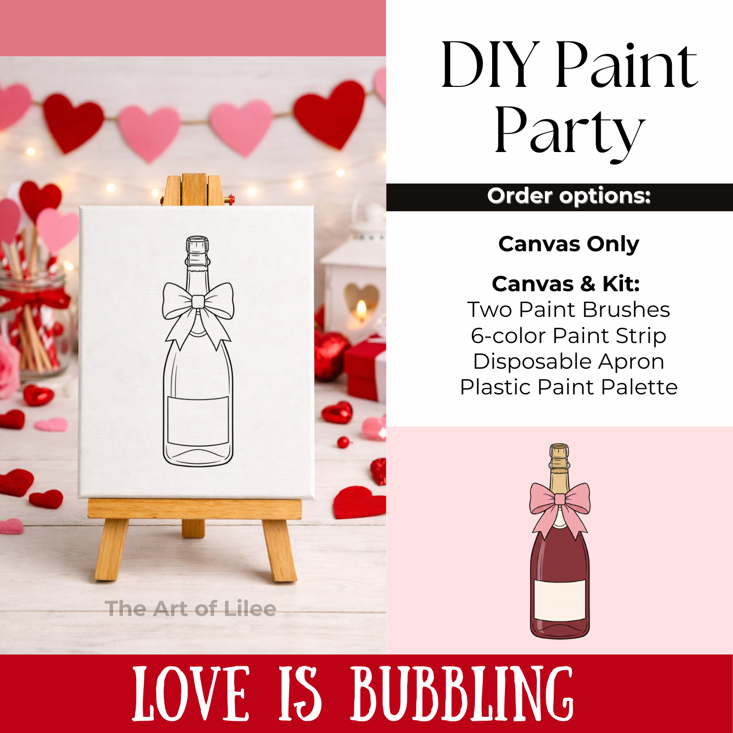 Love is Bubbling | Pre-drawn Valentine's Day Canvas- DIY Paint Party