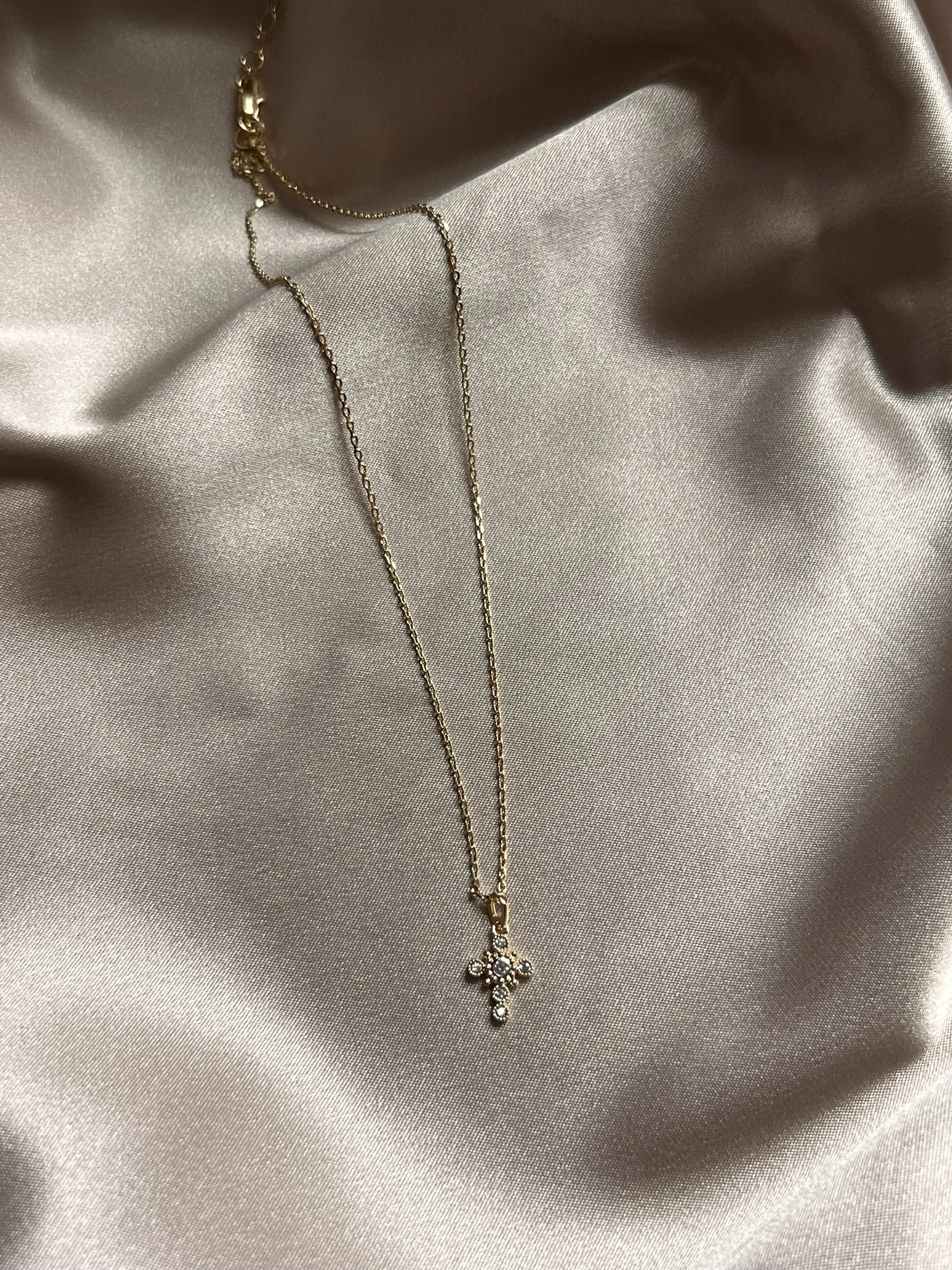 Bezel Cross CZ Stone Necklace
