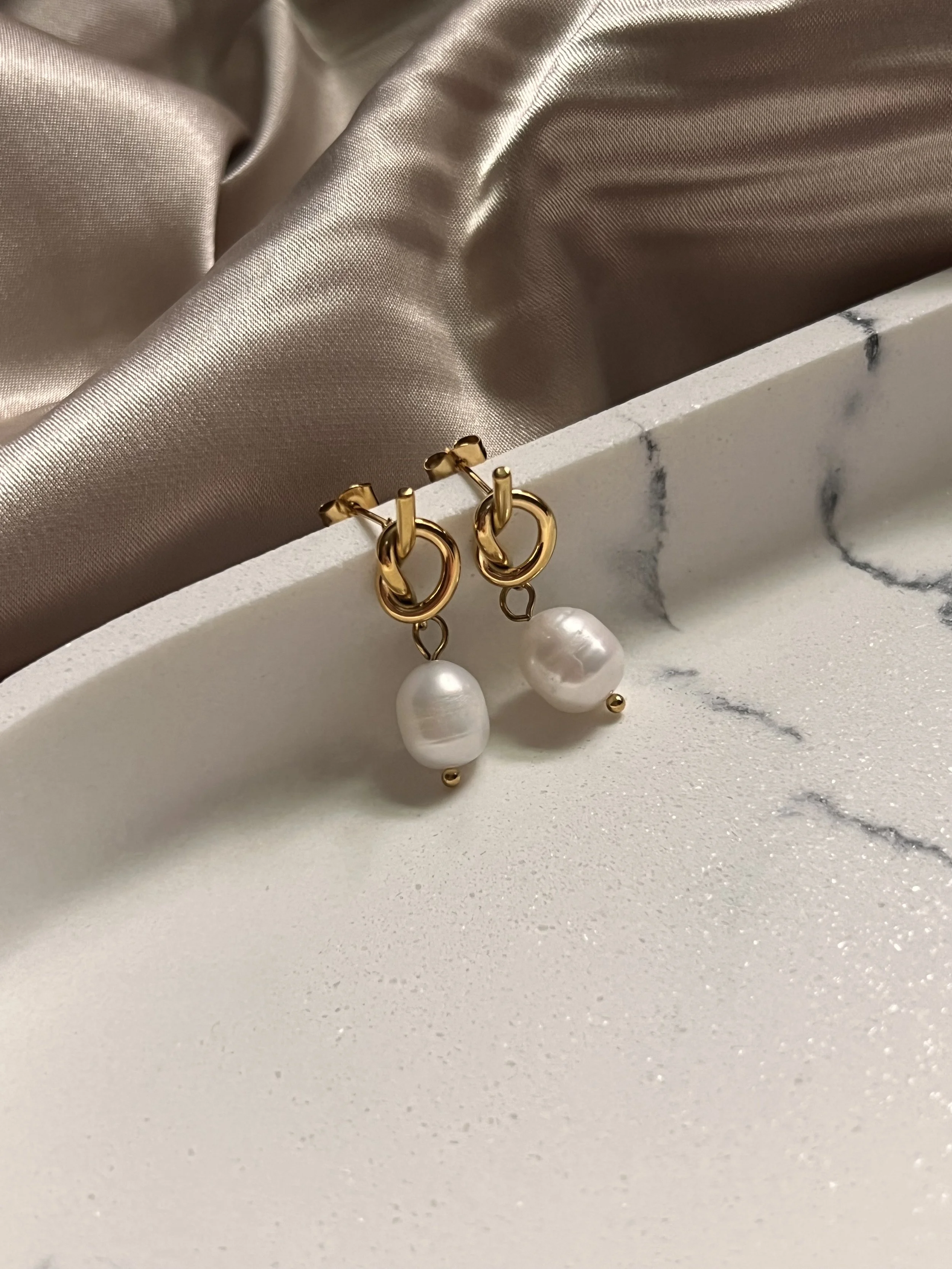 Chic Pearl Knotted Gold-Plated Earrings