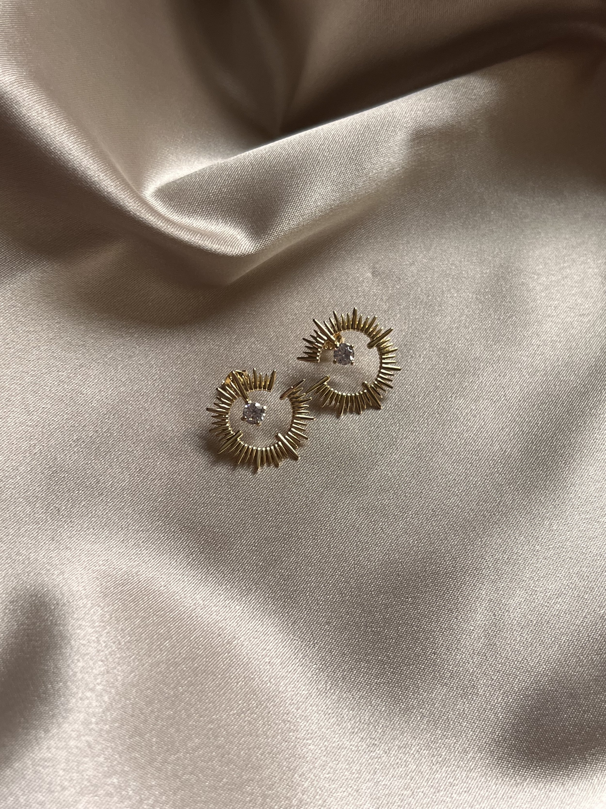 Spiked Sun CZ Stone Earrings