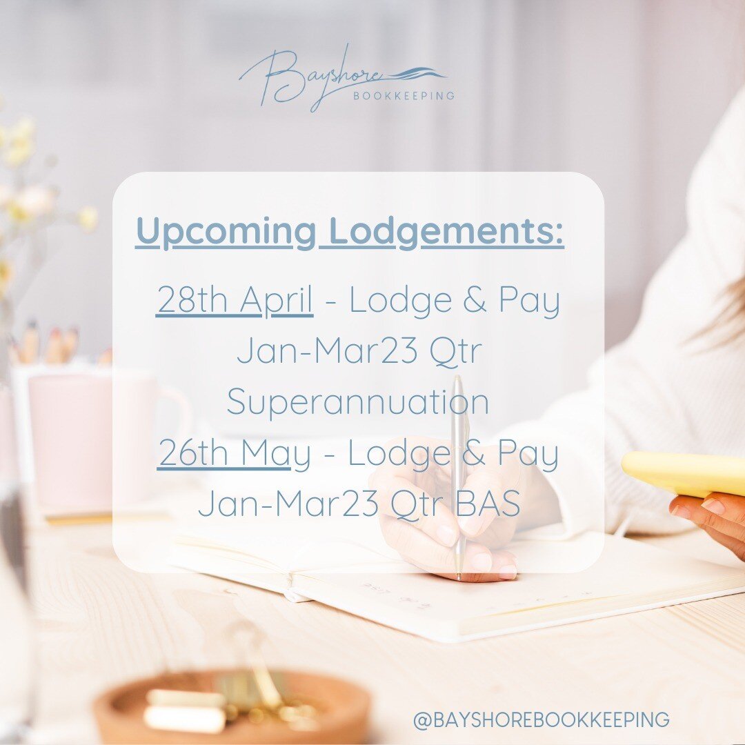 Happy Friday everyone! 🥳 🎉 

📅  A quick reminder about some upcoming lodgement due dates to be on top of.