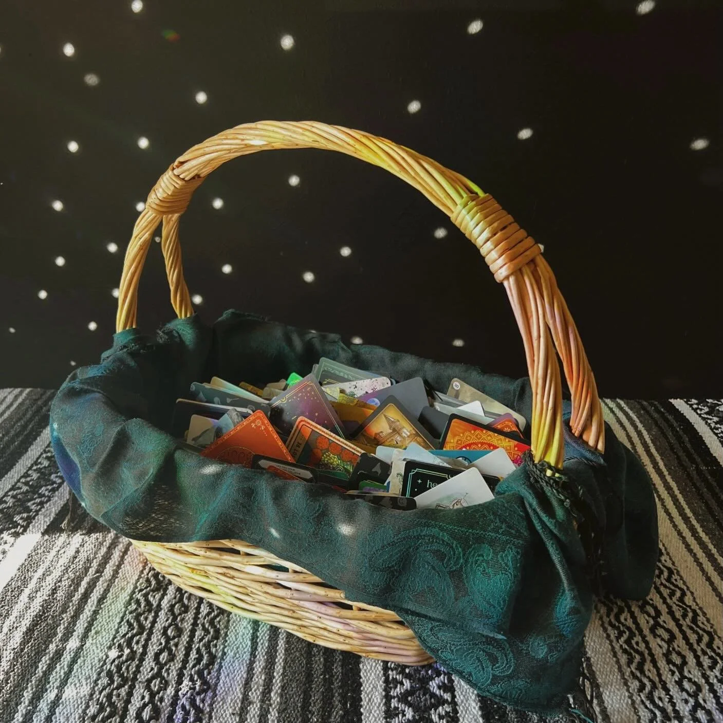 ☾ she listens until you hear yourself &mdash; and remember what you already knew ☾

the curandera&rsquo;s card basket has been a part of my personal practice for years. a collection of cards from various oracle and tarot decks, lovingly gathered over