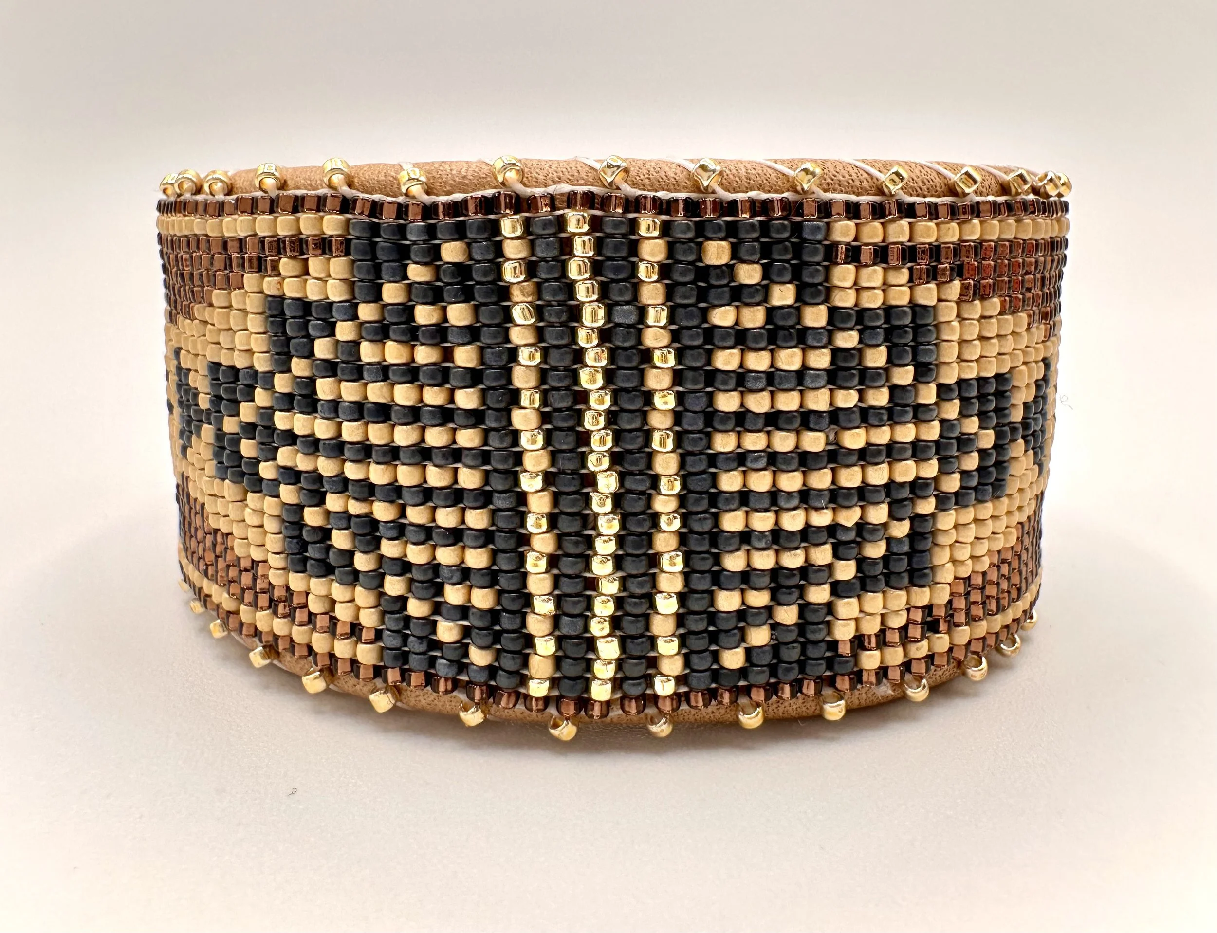 Blue Cinch Beaded Leather Cuff Bracelet