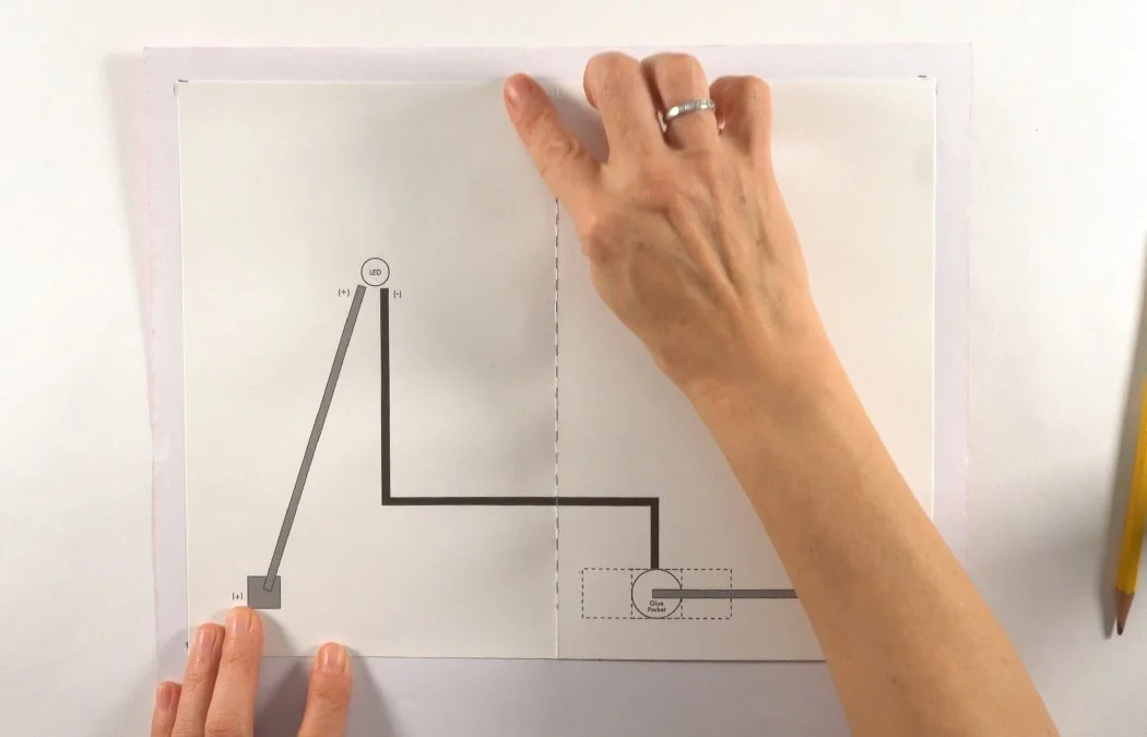 Stick the card to the paper. Line it up with the corner registration marks you made.