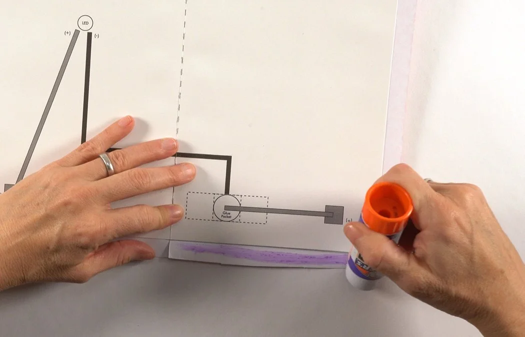 Add glue stick to the paper tab and secure to the card.