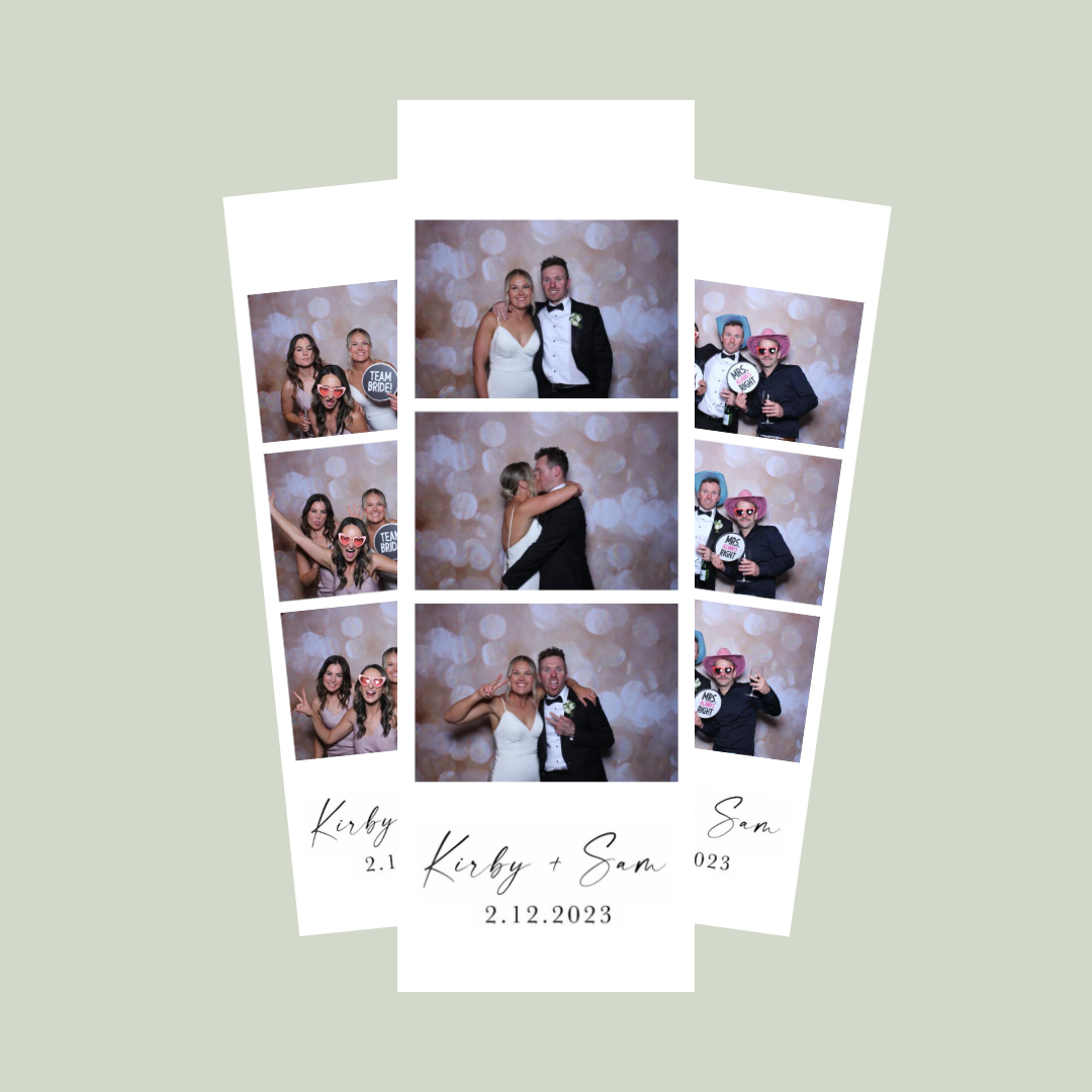 Instant photo prints from the Mirror Image Photo Booth, showcasing high-quality prints received in under 30 seconds as memorable keepsakes for wedding guests.