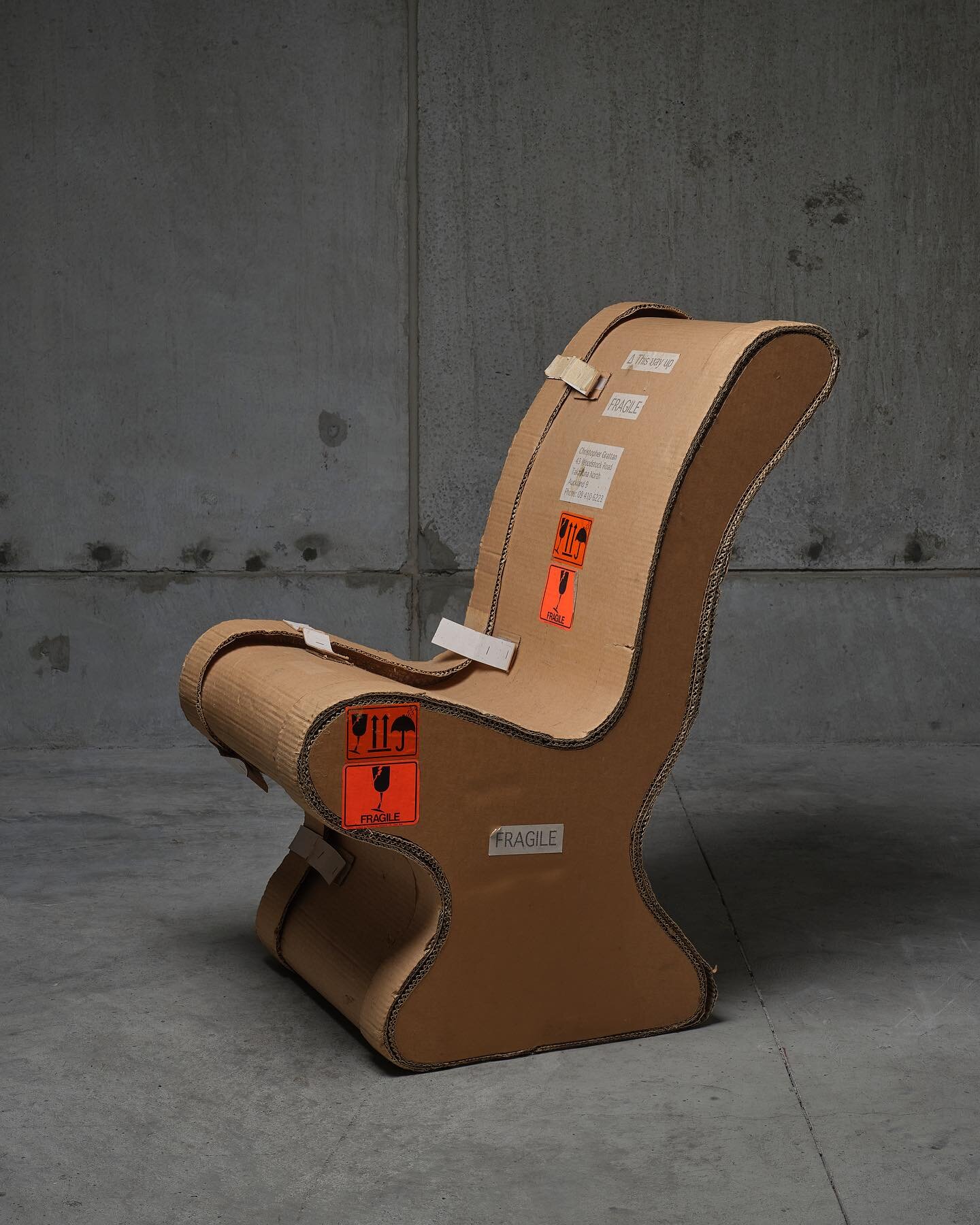 Ten chairs at &lsquo;The Chair&rsquo; exhibition, which continues at Objectspace in Tāmaki Makaurau through 3 March. 

Cardboard chair, exhibition invitation image

Stephane Rondel, Cat Chair, 1987

Demos Gougoulas, Ena Chair, 1988

Turumeke Harringt