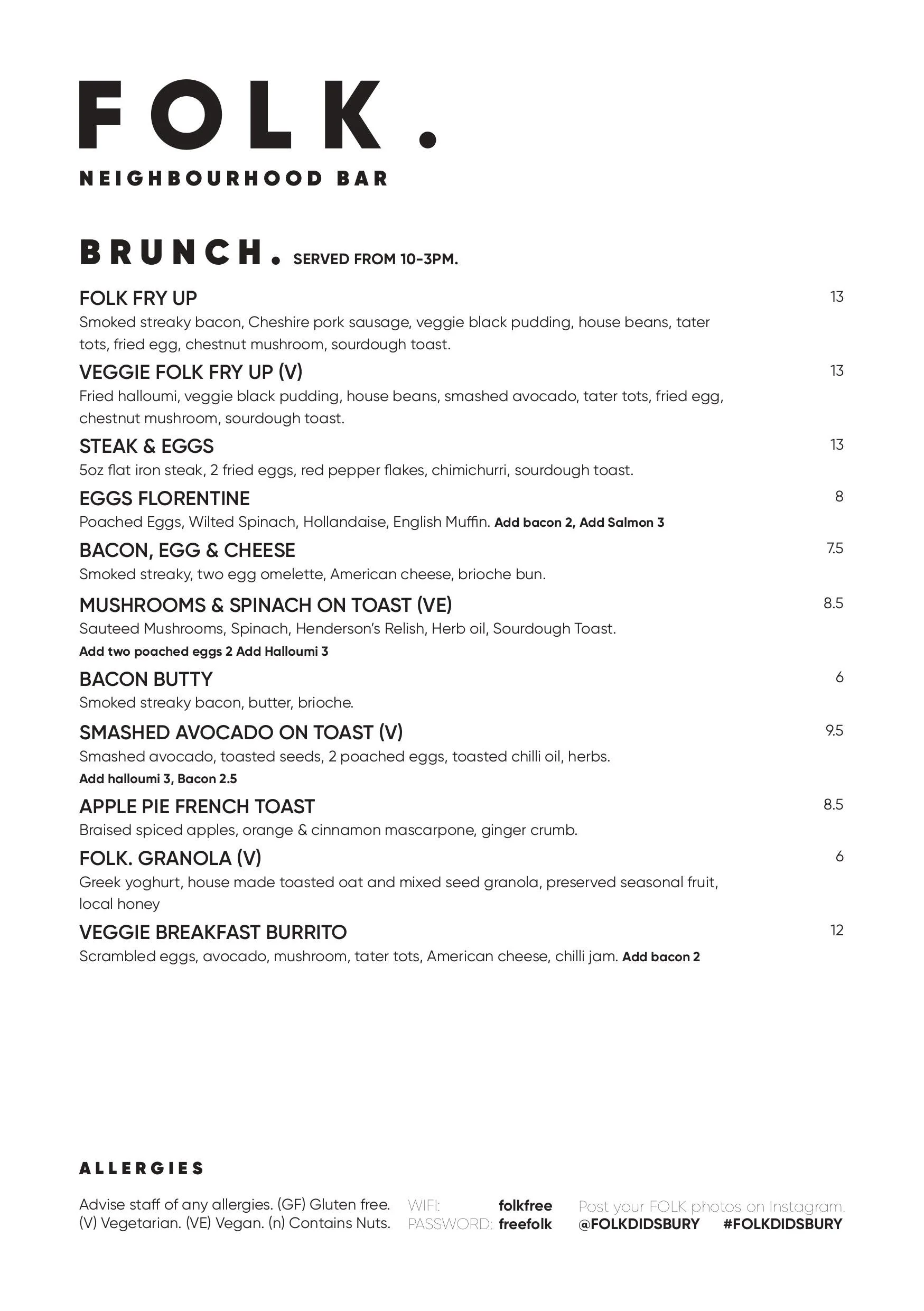 FOLK Food Menu — Folk Didsbury
