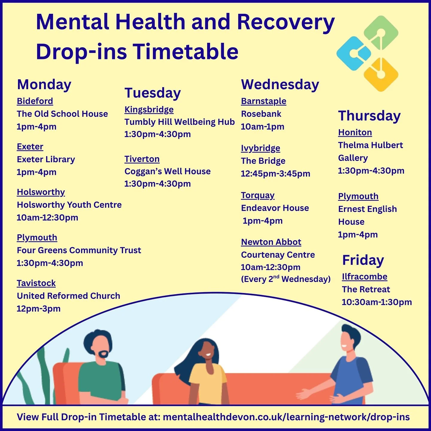 Did you know that the Devon Mental Health Alliance run free drop-in services all across Devon?📍

What is a Drop-in?
Our drop-ins are free, welcoming spaces that are open to any adult affected by mental health challenges. No booking or referral neede