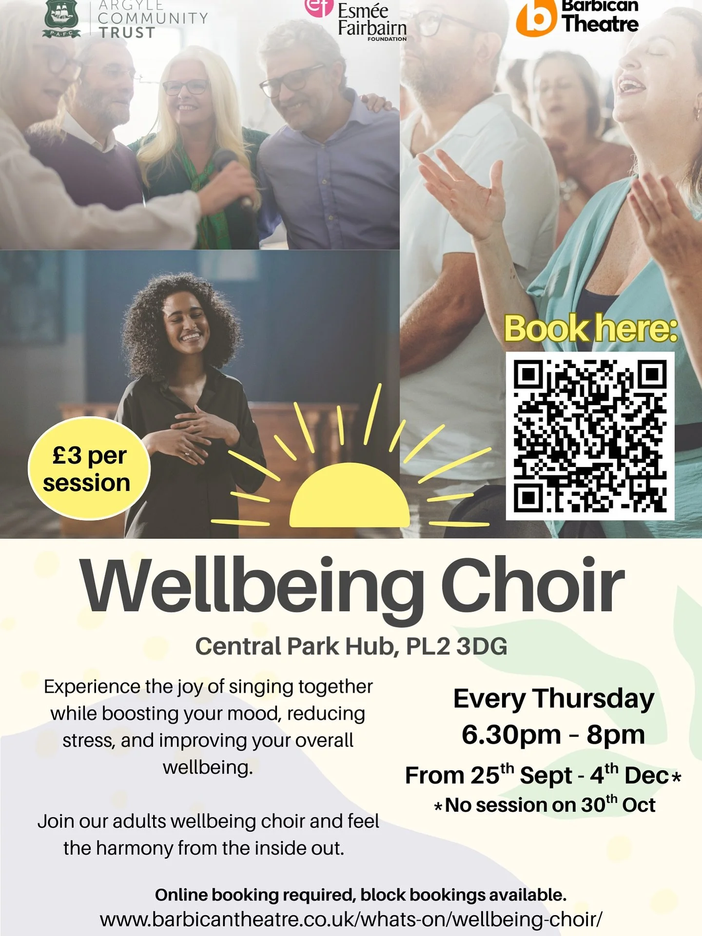 Looking for a Wellbeing Choir in Plymouth?🎶

Join Barbican Theatre every Thursday evening at Central Park Hub📍

&ldquo;Singing is great for your mental health and wellbeing, join us at Central Park Hub for a group sing, no experience necessary!&rdq