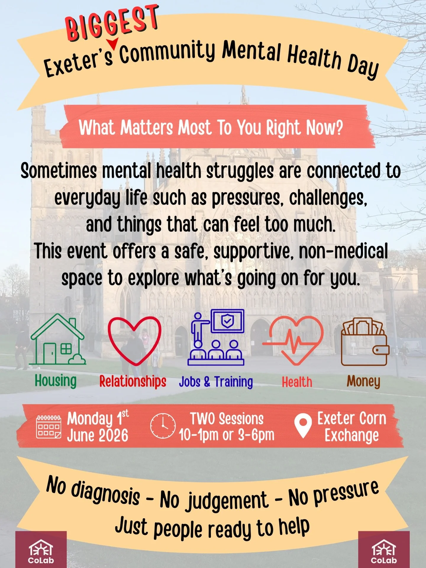 ✨Exeter&rsquo;s BIGGEST EVER Community Mental Health Day✨

On Monday 1st June 2026, @colabexeter are running Exeter&rsquo;s BIGGEST EVER Community Mental Health Day at the Corn Exchange. 

The aim on the day is to showcase what is on offer to you oth