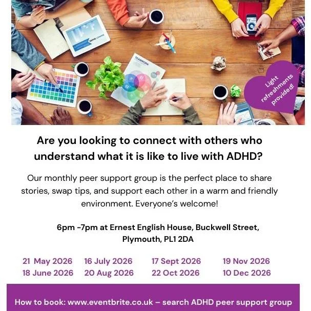 Are you looking to connect with others who understand what it is like to live with ADHD?

Our monthly peer support group is the perfect place to share stories, swap tips, and support each other in a warm and friendly environment. 

Everyone&rsquo;s w